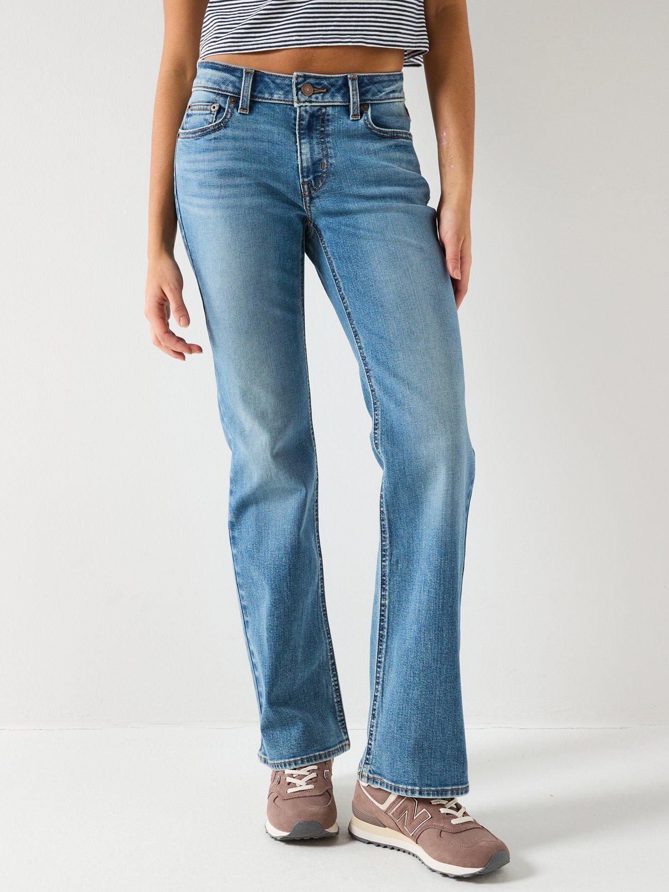 Image 1 of 6 of Levi's Levi&rsquo;s SuperLow Y2K Low Rise Bootcut Stretch Jeans &ndash; Medium Indigo Stonewash