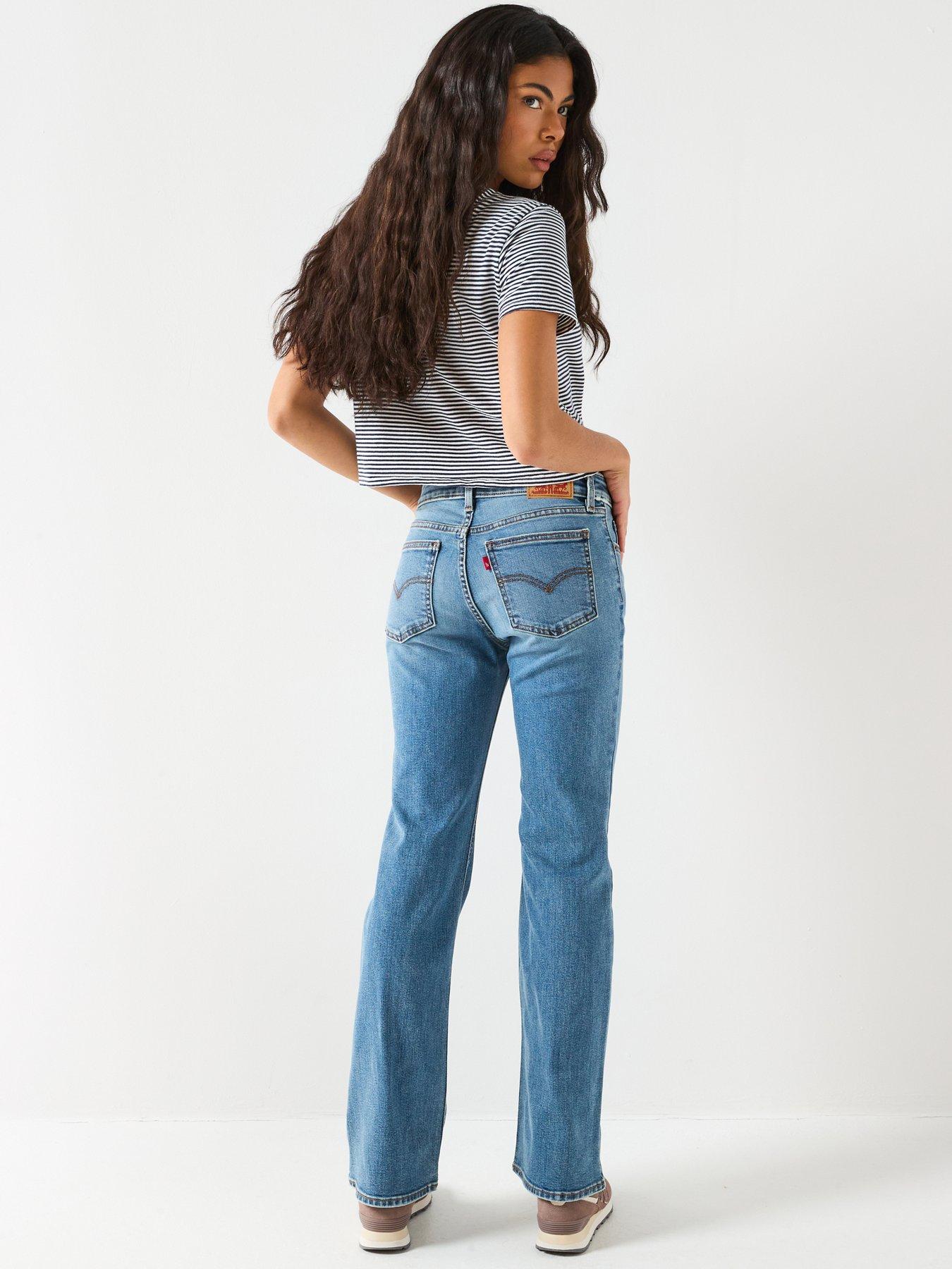 Image 2 of 6 of Levi's Levi&rsquo;s SuperLow Y2K Low Rise Bootcut Stretch Jeans &ndash; Medium Indigo Stonewash