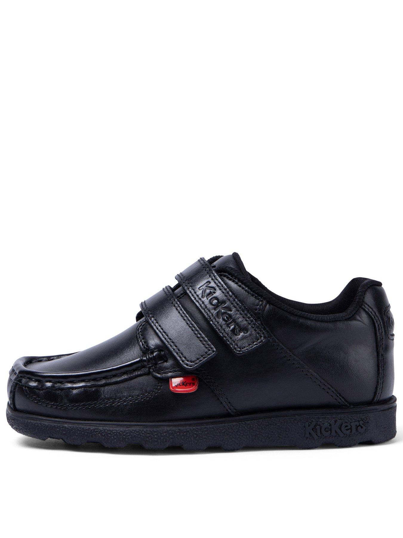 Kickers Junior Fragma Twin Velcro Leather Shoe, Black, Size 1 Older
