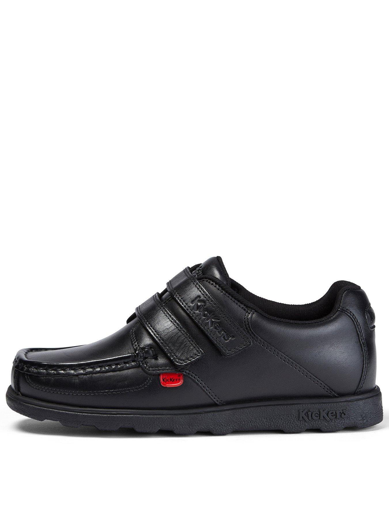 Kickers Youth Fragma Twin Velcro Leather Shoe - Black