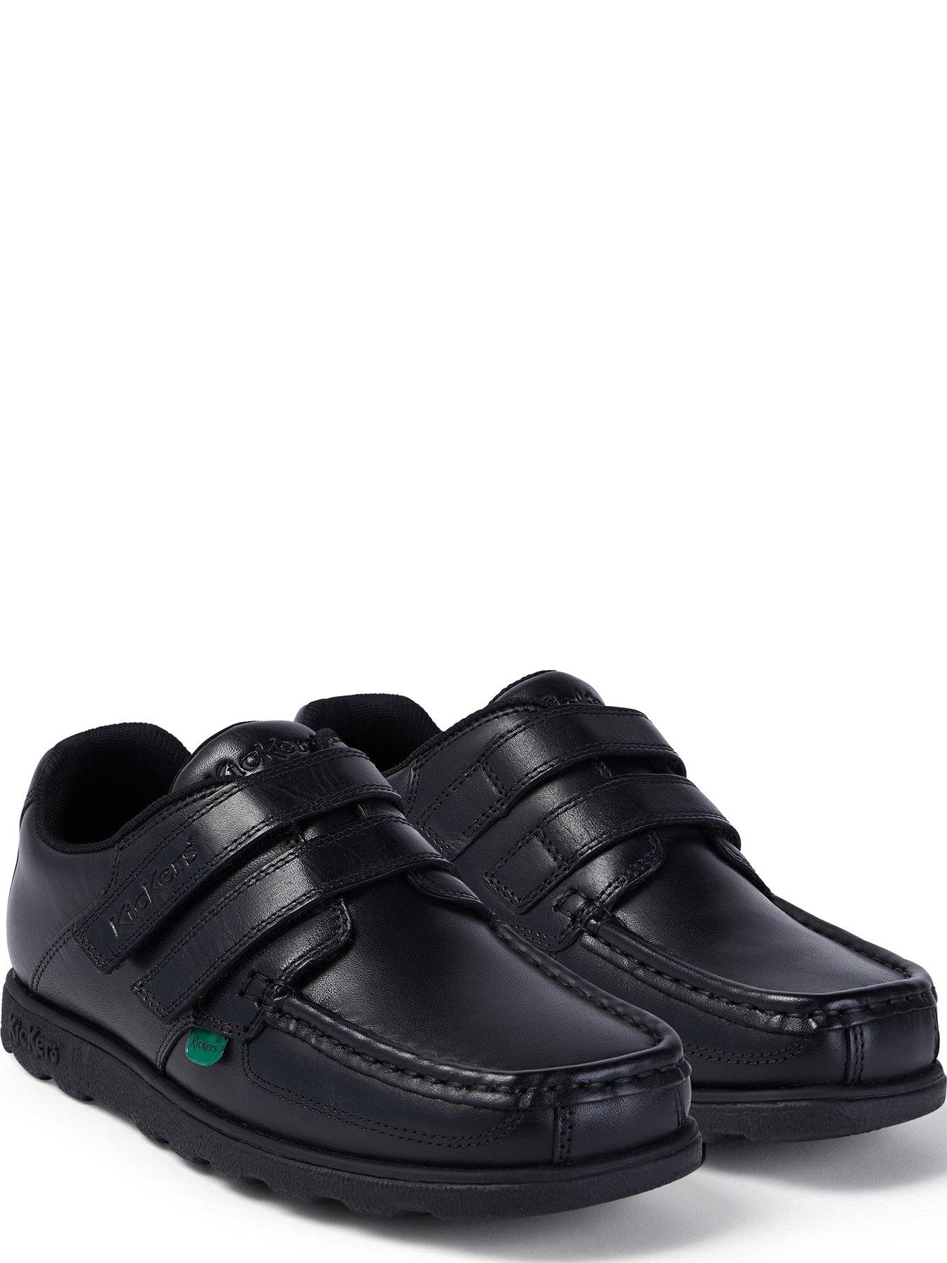 Kickers Youth Fragma Twin Velcro Leather Shoe - Black | Very