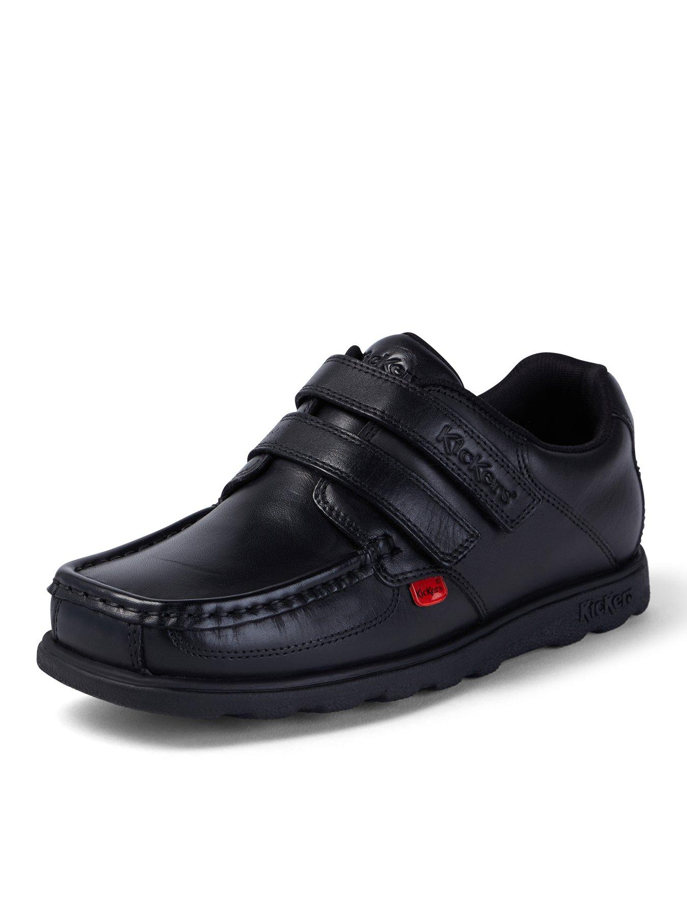 Kickers Youth Fragma Twin Velcro Leather Shoe - Black | Very