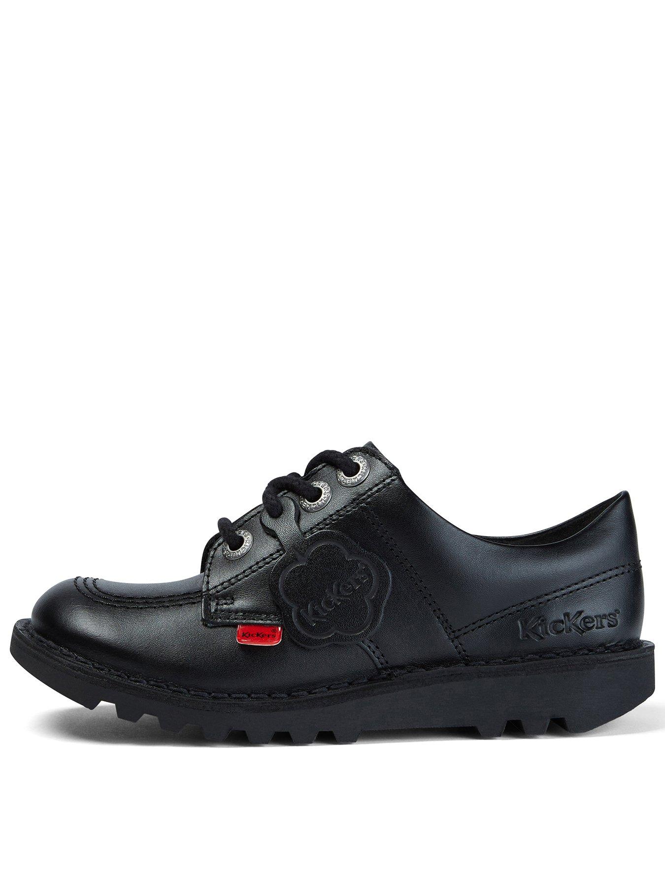 Kickers Junior Kick Lo Leather Shoe, Black, Size 2 Older