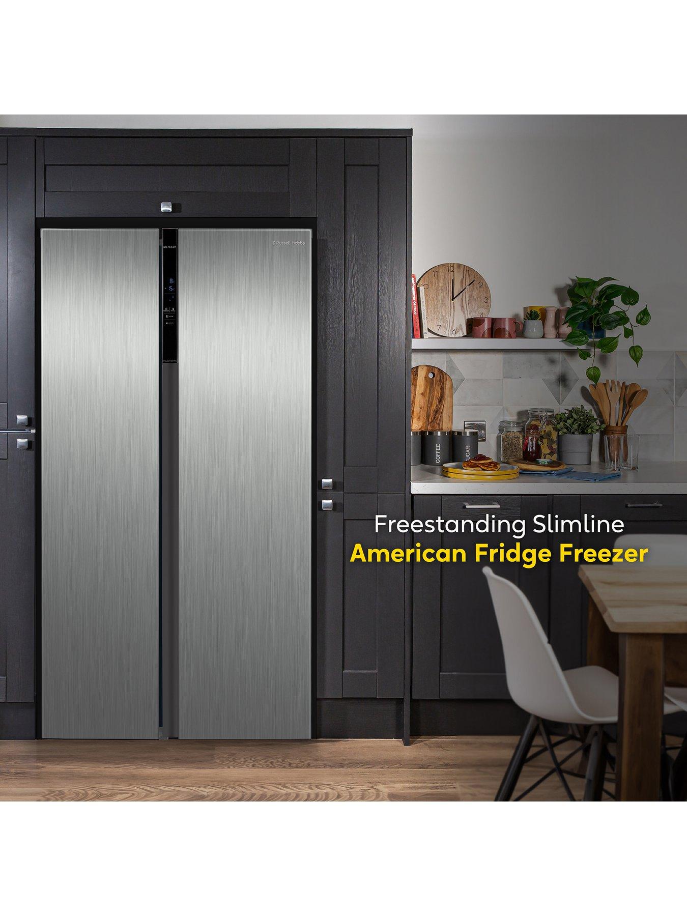 Image 2 of 7 of Russell Hobbs RH90AFF201SS 177cm high 90cm wide freestanding Slimline American Fridge Freezer in Stainless Steel