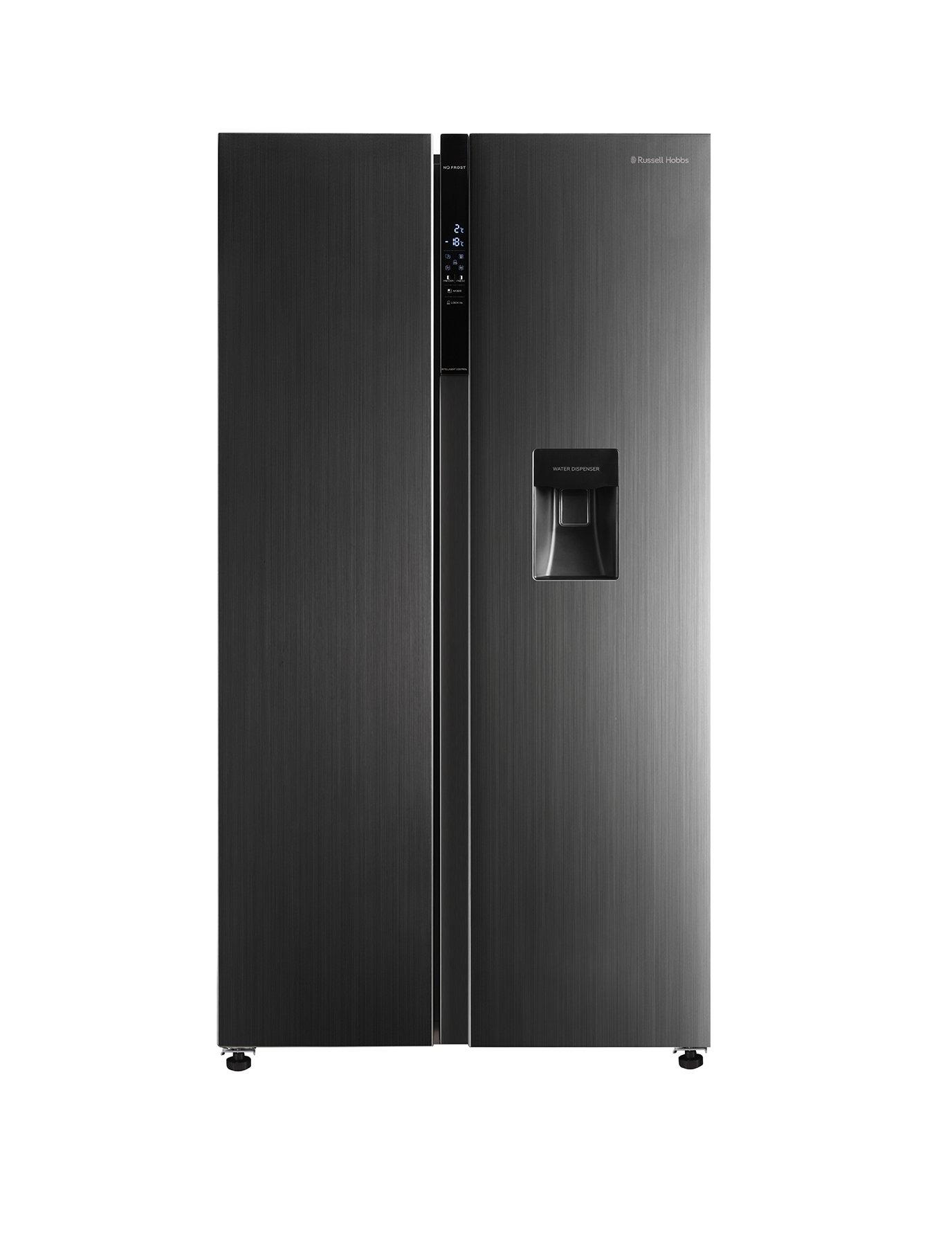 Russell Hobbs RH90AFF201DI-WD 177cm high 90cm wide freestanding slimline American Fridge Freezer with Water Dispenser in Black Steel