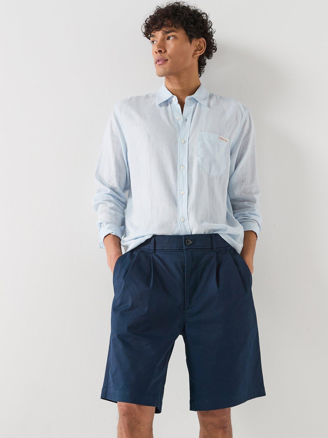 Calvin Klein Jeans Washed Relaxed Cotton Chino Shorts, Blue, Size 32, Men