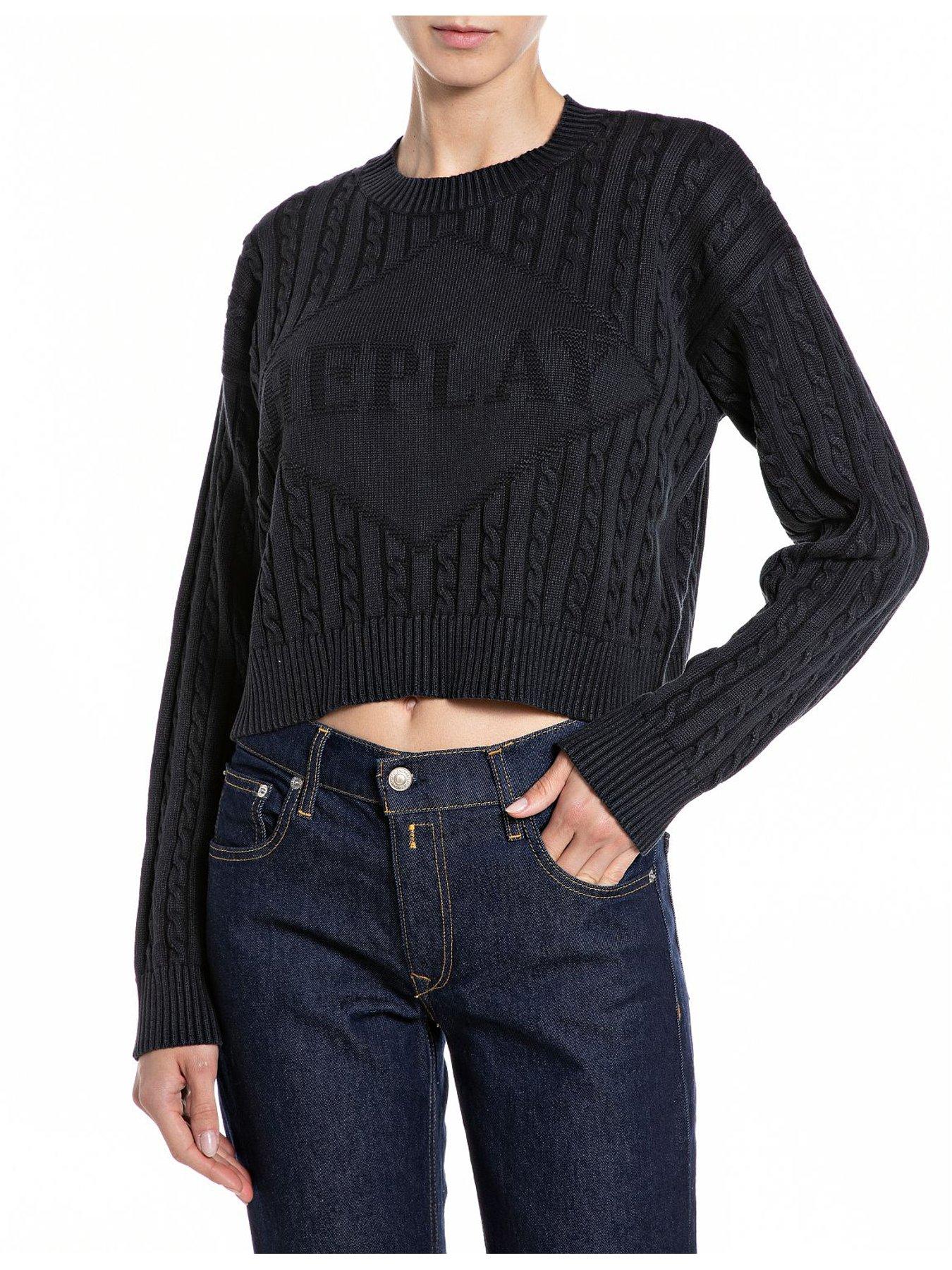 Replay Logo Long Sleeve Knit Top - Grey