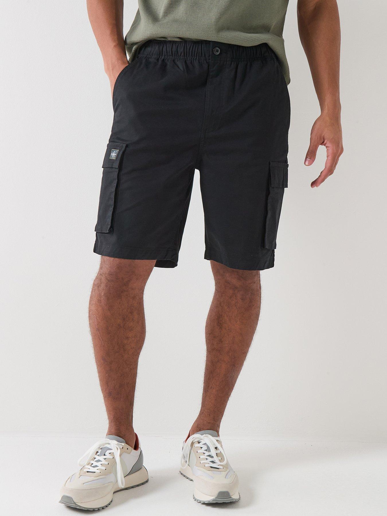Image 1 of 5 of Calvin Klein Jeans Straight Cotton Cargo Shorts - Black