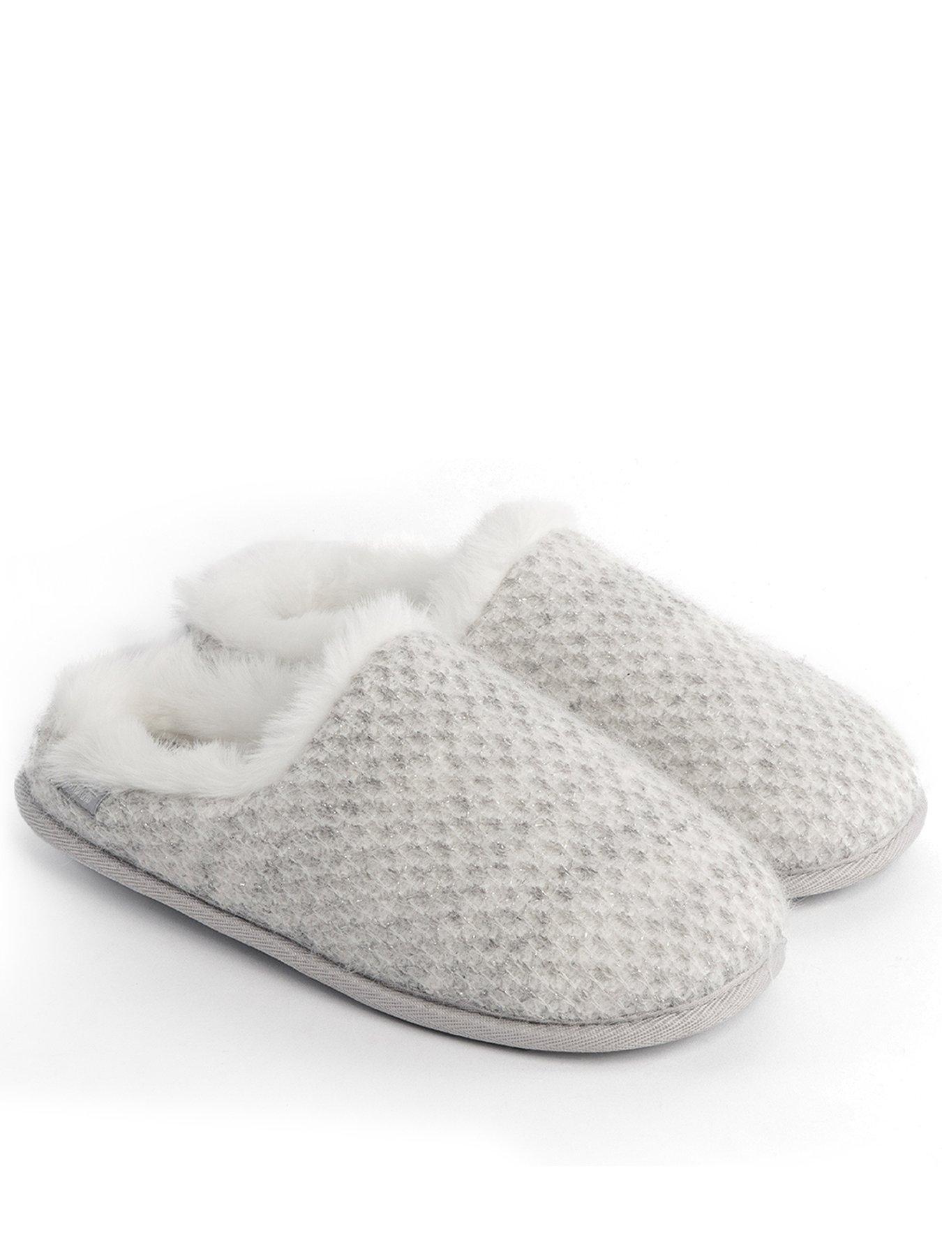 Image 1 of 5 of Totes Isotoner Ladies Sparkle Knit Swept Back Mule Slippers - Light Grey