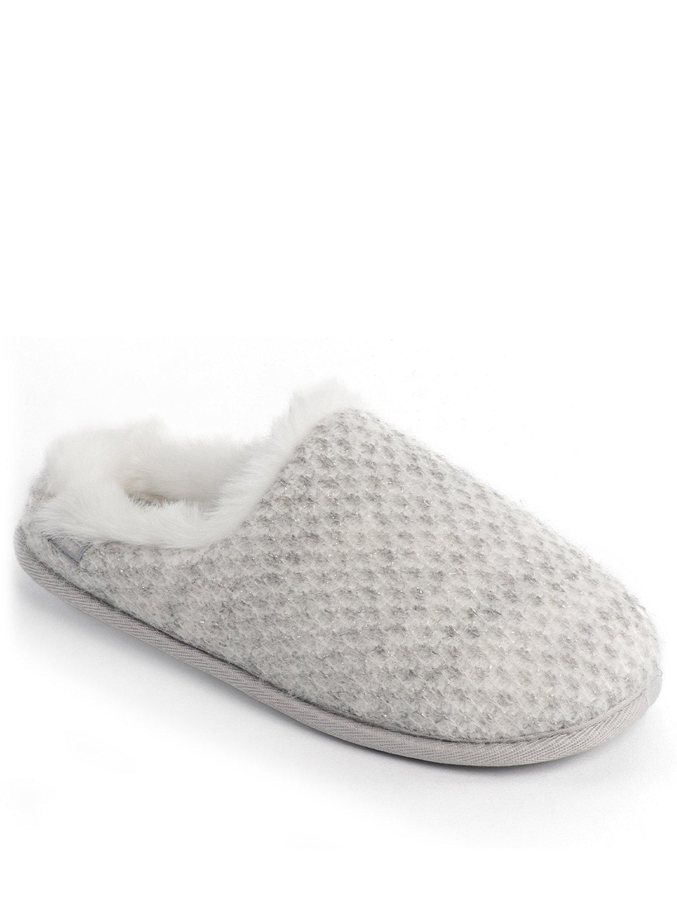 Image 2 of 5 of Totes Isotoner Ladies Sparkle Knit Swept Back Mule Slippers - Light Grey