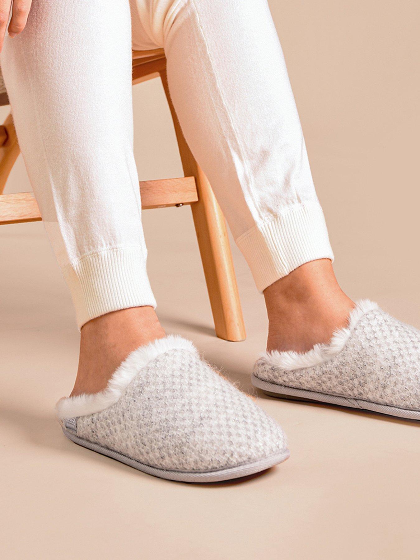 Image 5 of 5 of Totes Isotoner Ladies Sparkle Knit Swept Back Mule Slippers - Light Grey