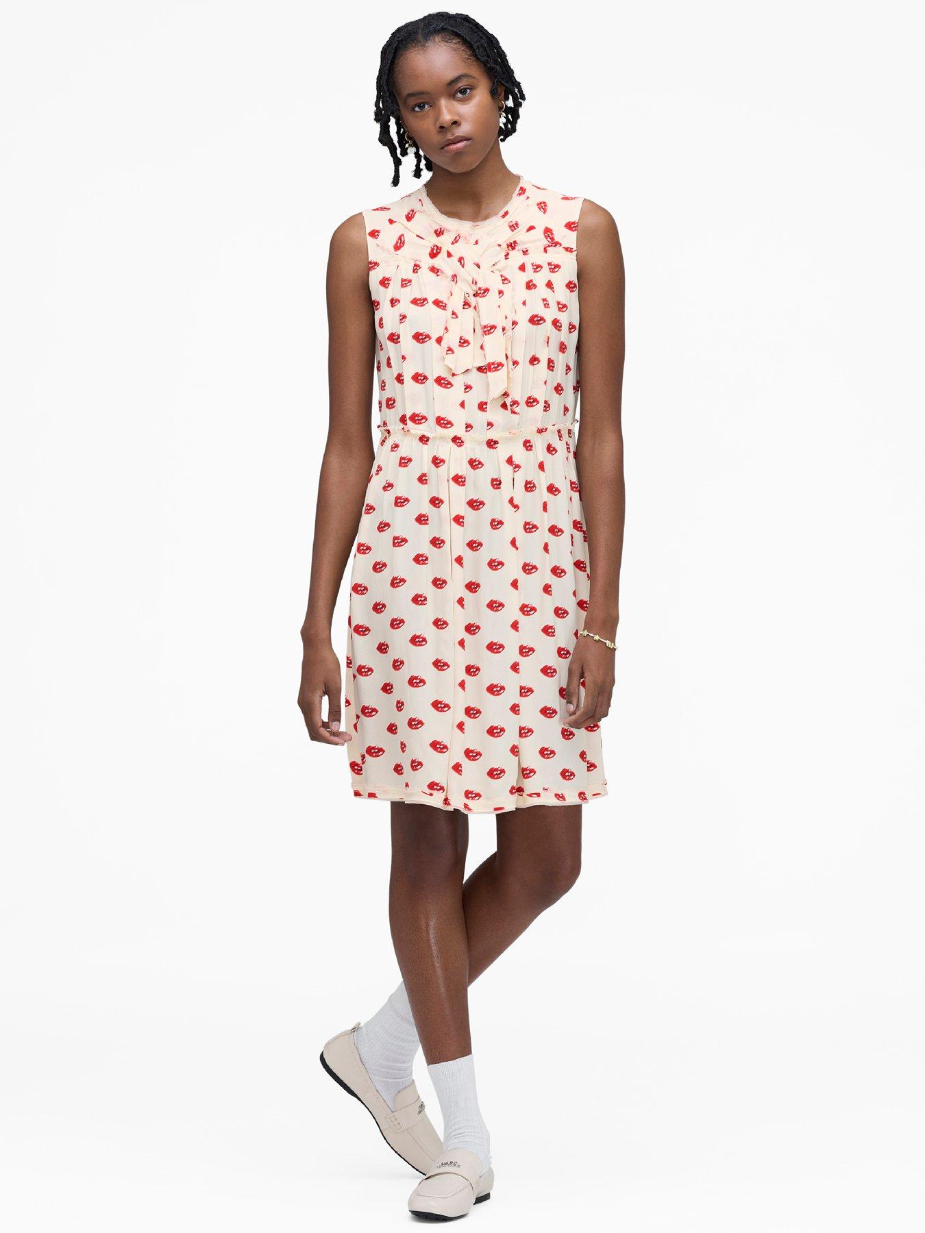 Image 1 of 5 of MARC JACOBS Lips Pleated Midi Dress - White