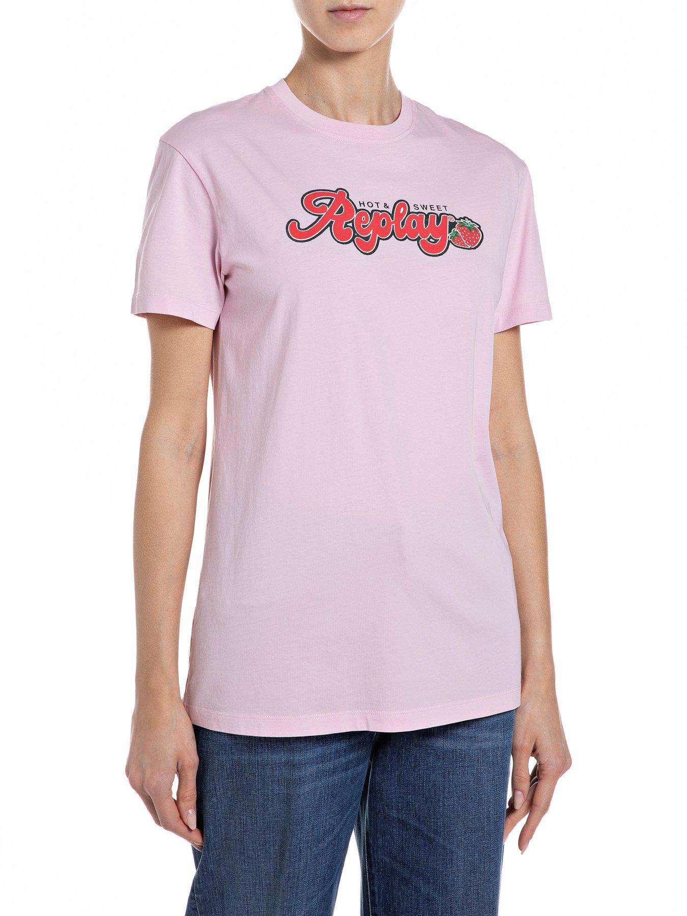 Replay Logo T-Shirt, Pink, Size Xl, Women