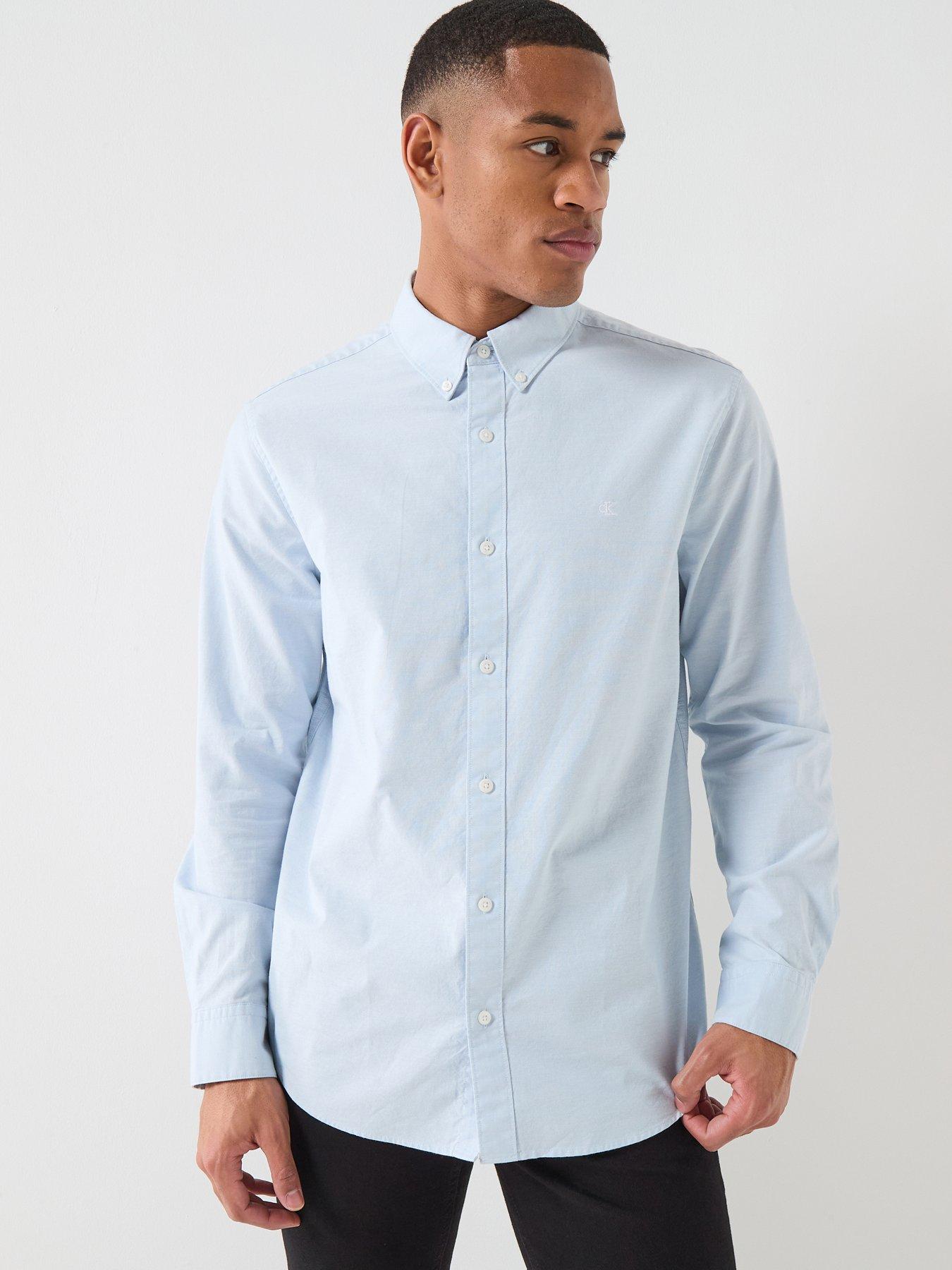 Calvin Klein Jeans Solid Oxford Classic Plain Shirt, Blue, Size 2Xl, Men