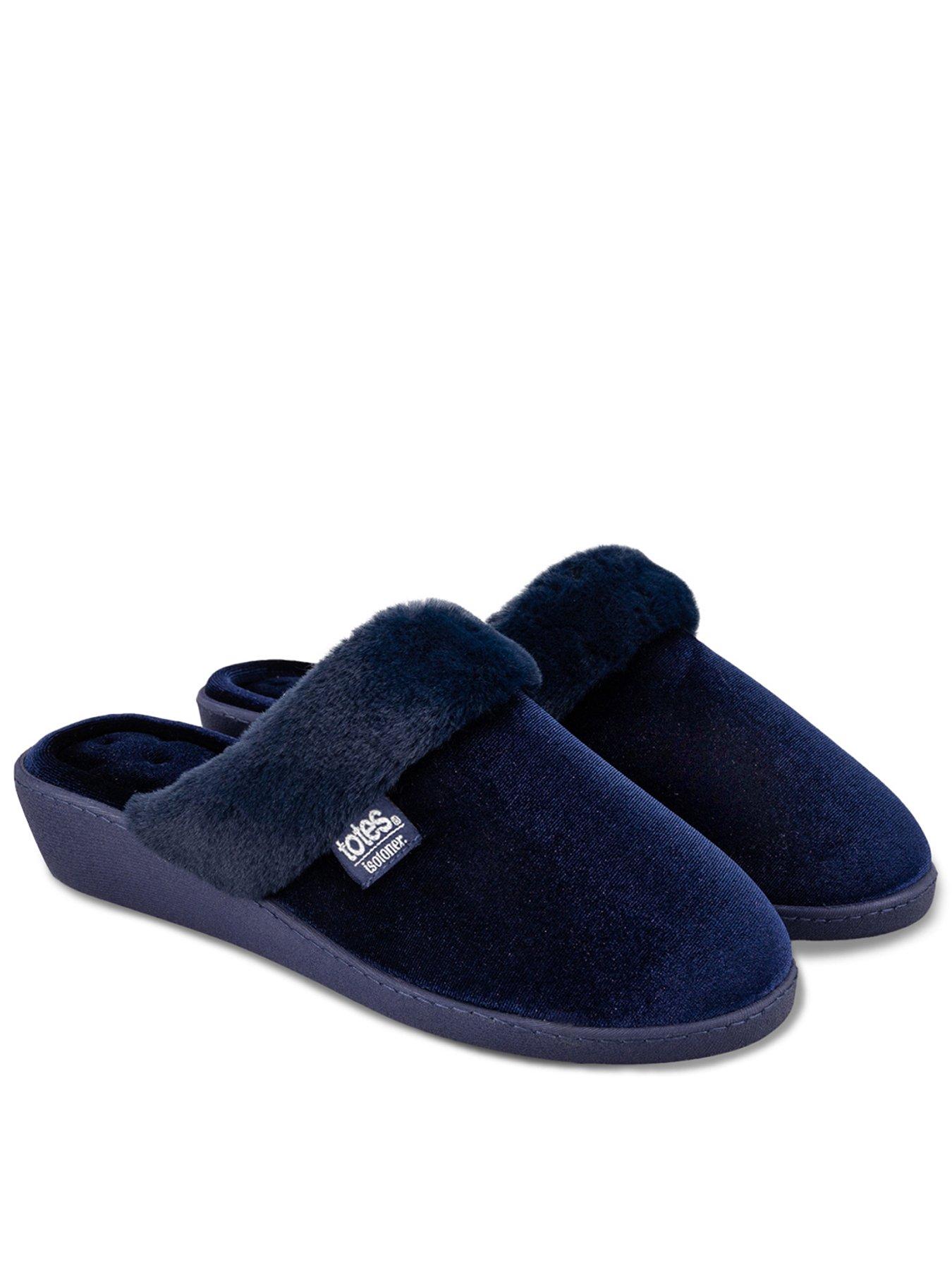 Totes Isotoner Totes Isotoner Ladies Sparkle Velour Heeled Mule - Navy