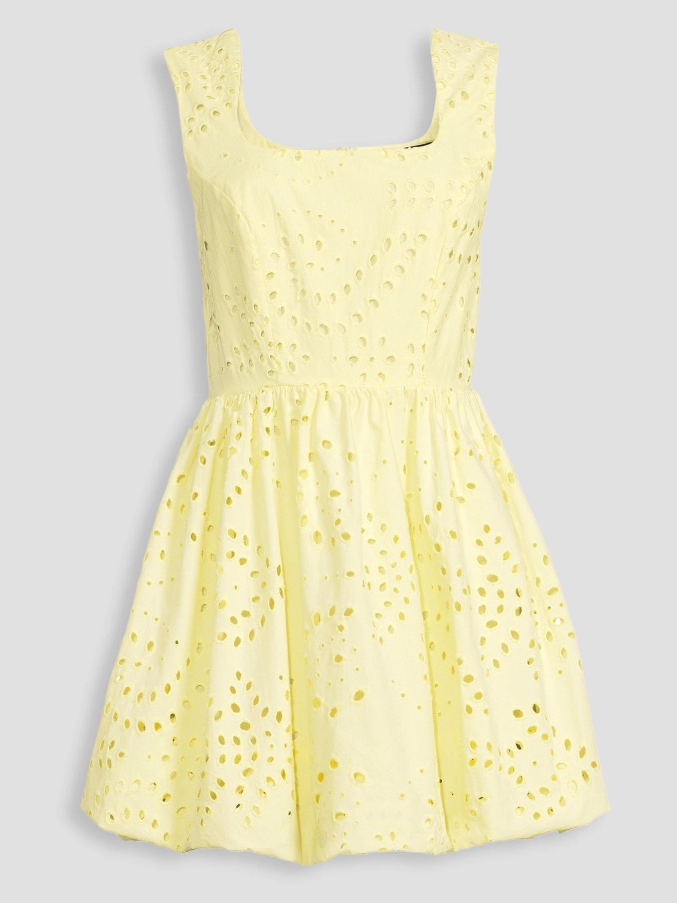 Image 7 of 7 of The Very Collection Broderie Square Neck Puffball Mini Dress - Yellow