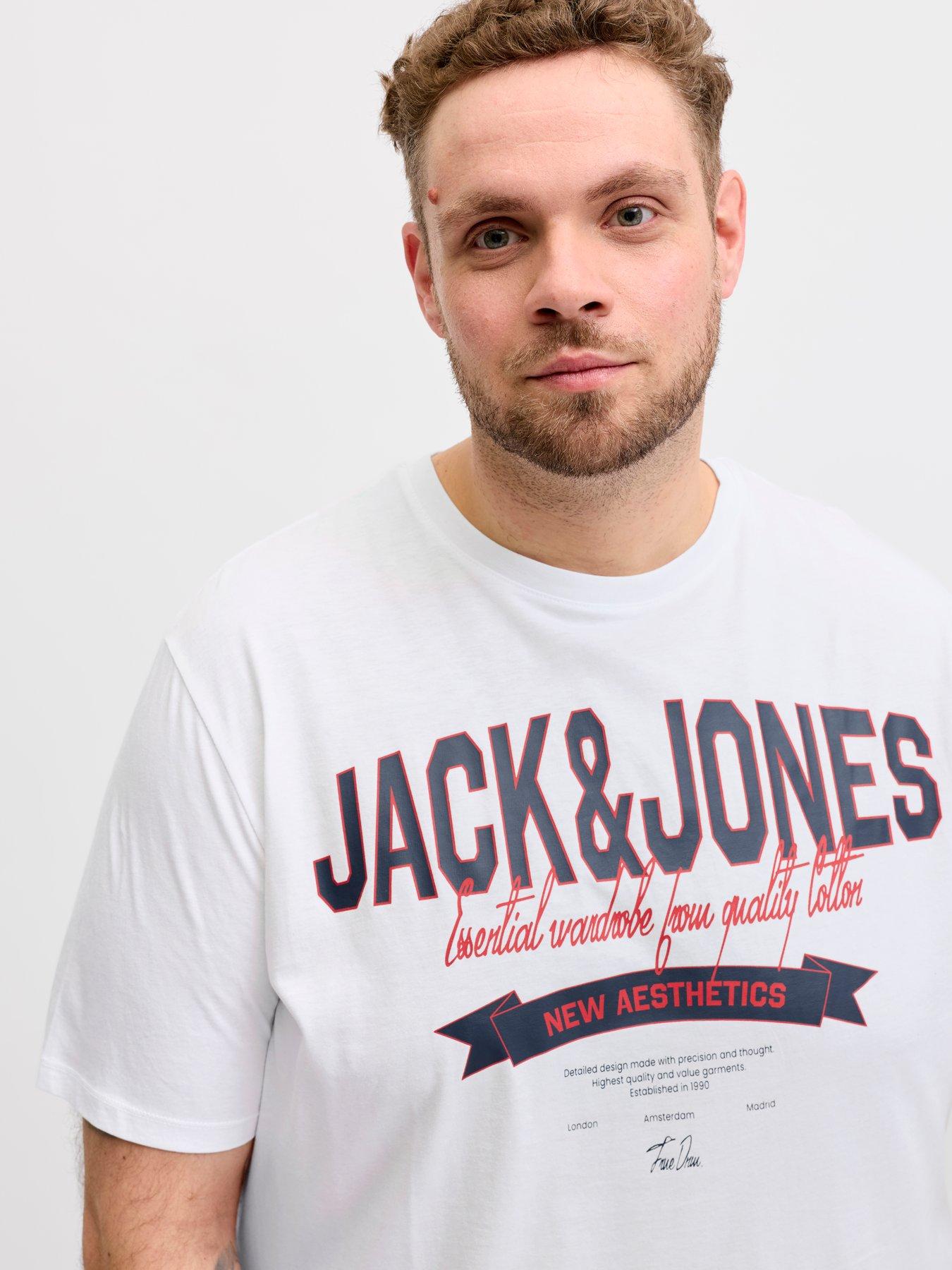 Image 4 of 5 of Jack & Jones Plus Logo T-Shirt - White