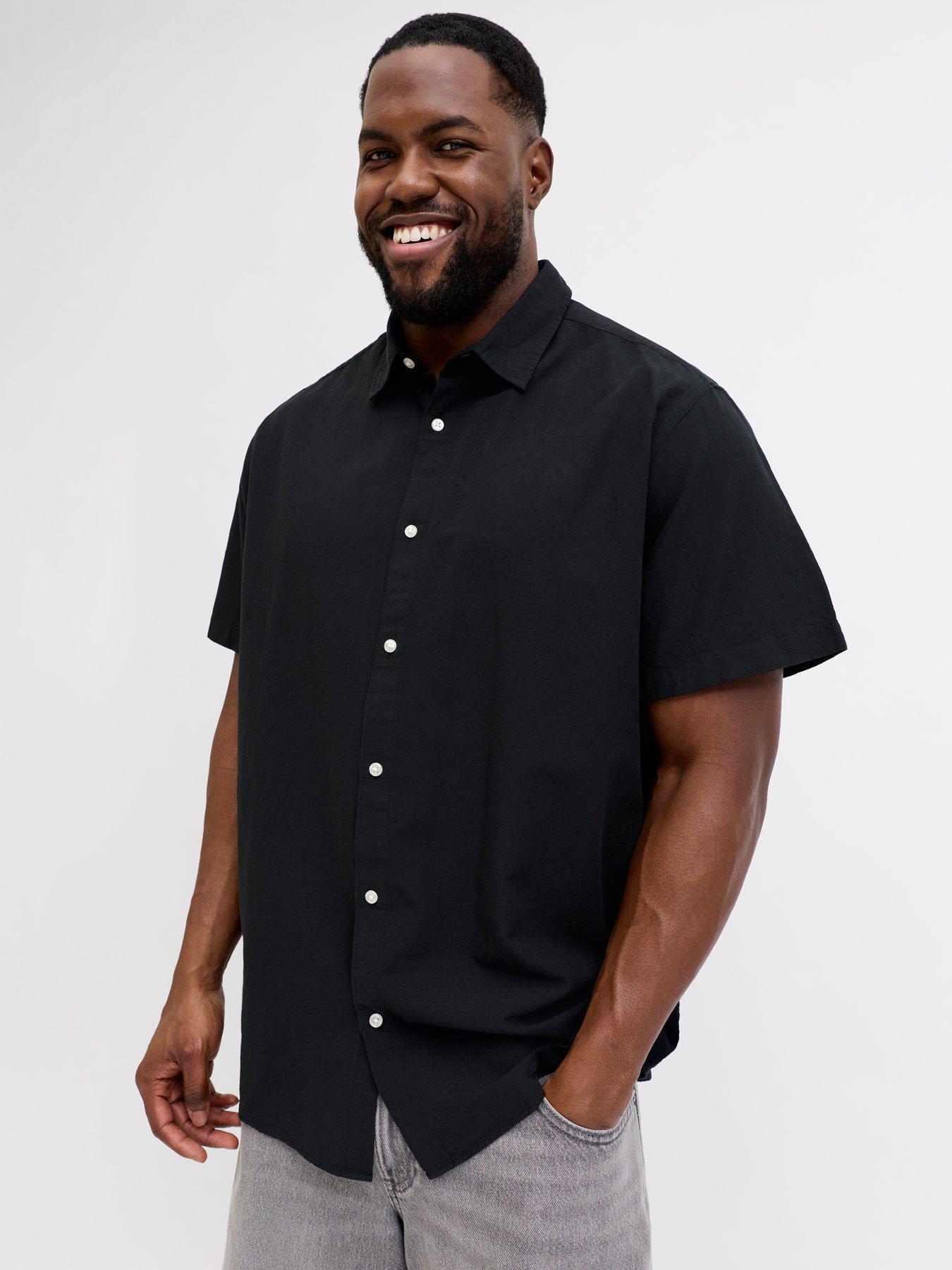 Jack & Jones Plus Breeze Linen Blend Shirt Short Sleeve Shirt - Black