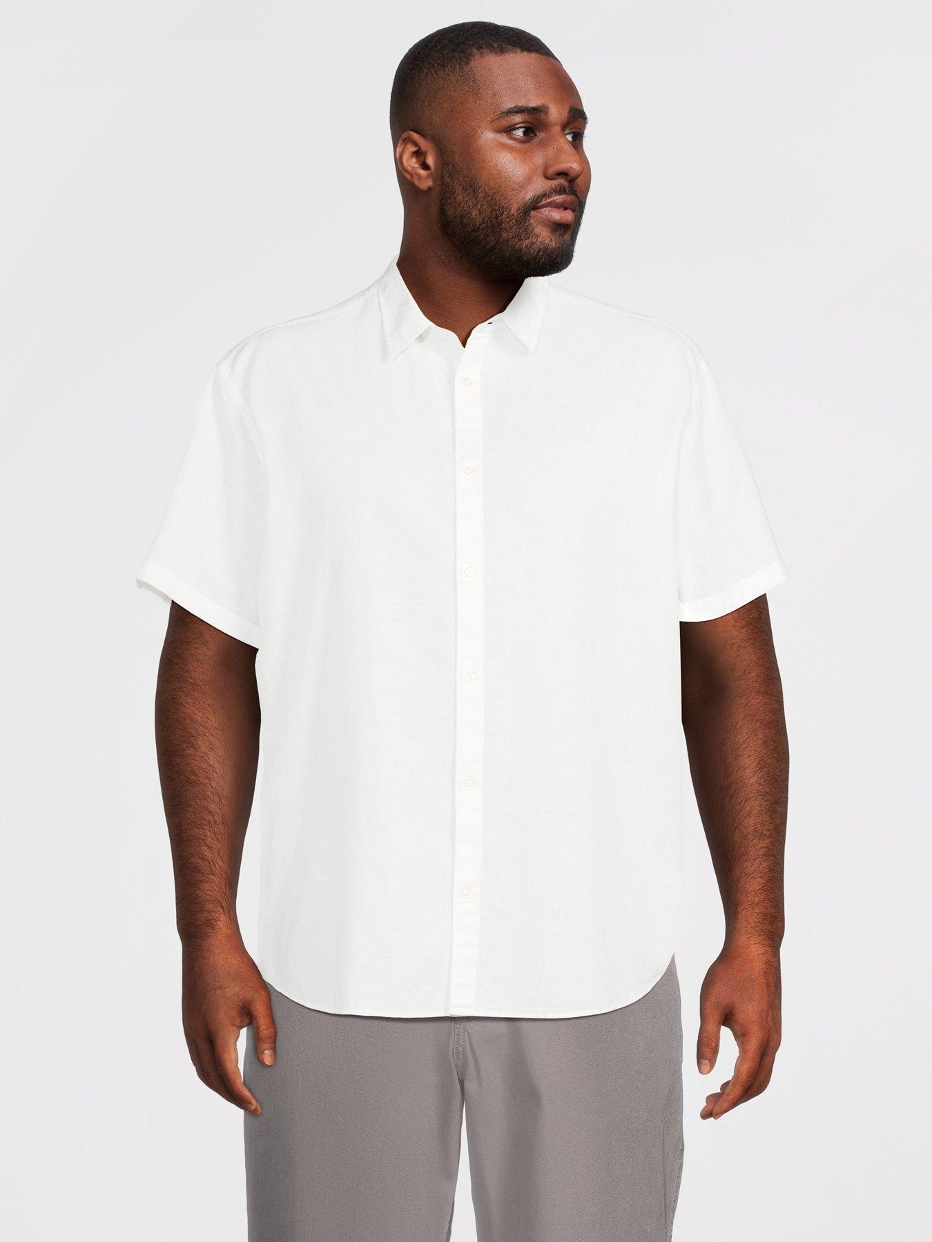 Jack & Jones Plus Breeze Linen Blend Shirt Short Sleeve Shirt - White