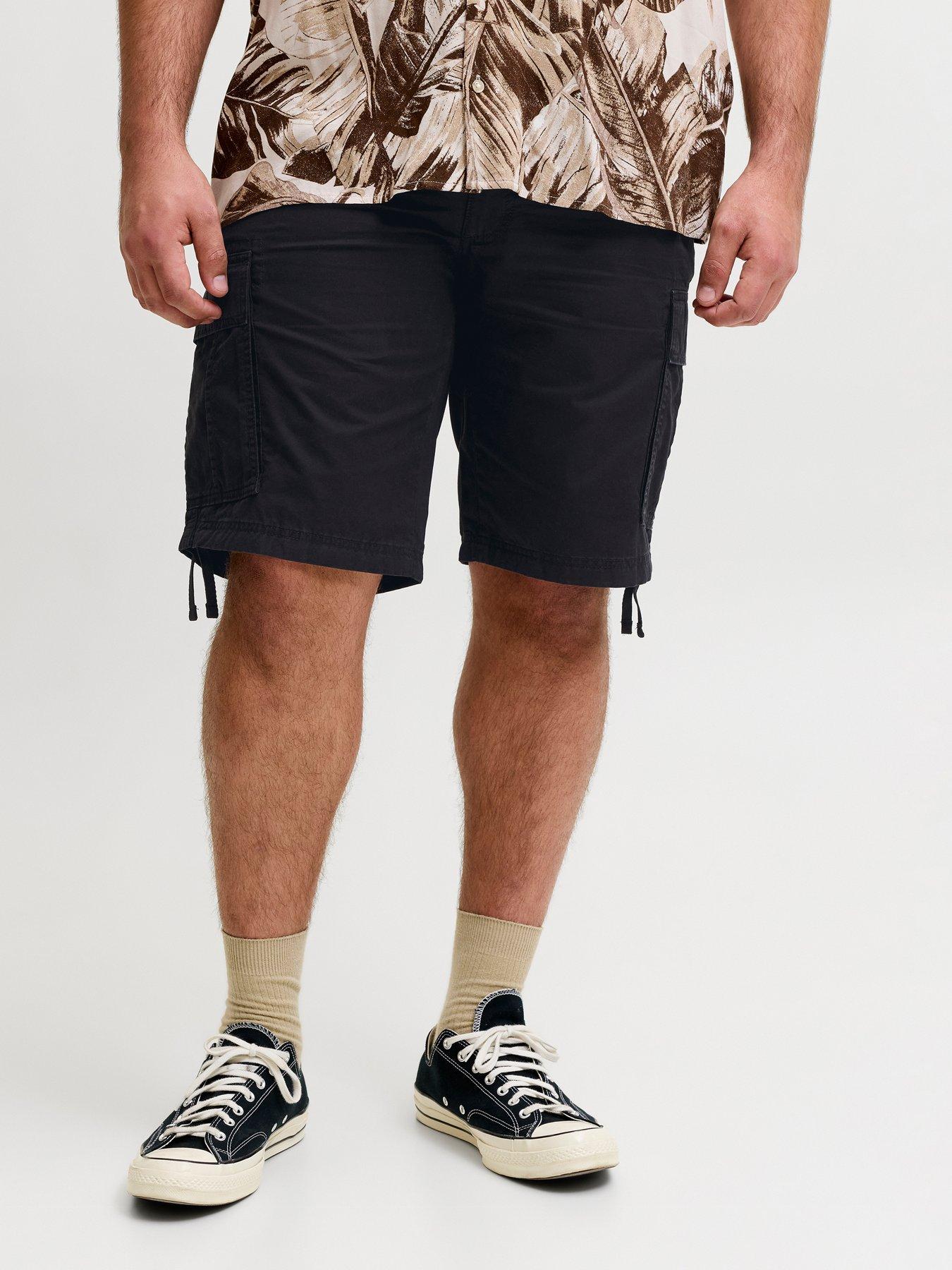 Jack & Jones Plus Cole Frank Cargo Shorts, Black, Size 44, Men