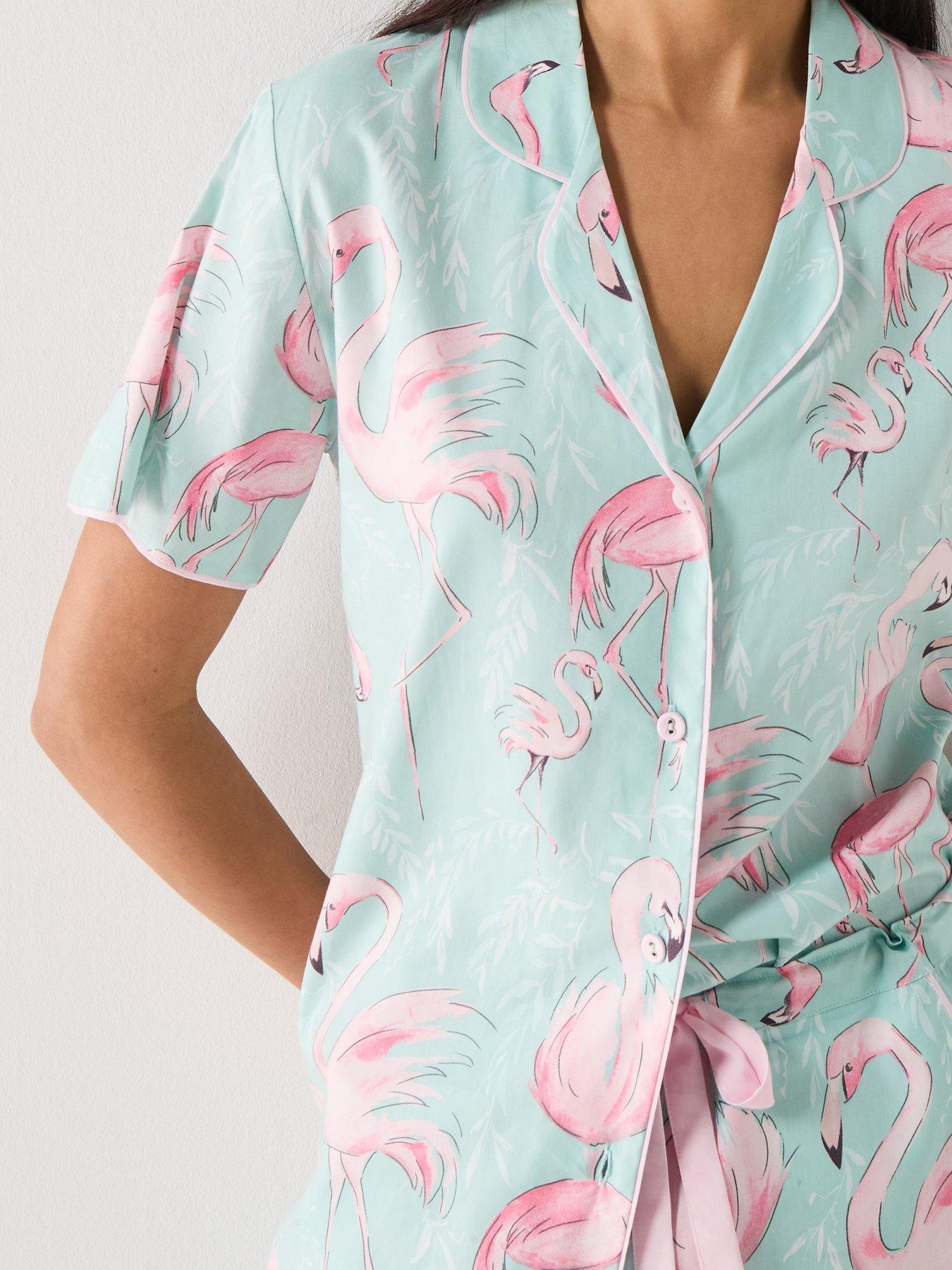 Image 5 of 6 of Cyberjammies Francesca Mint Flamingo Print Short Sleeve Top &amp; Cropped Pyjama Set - Mint