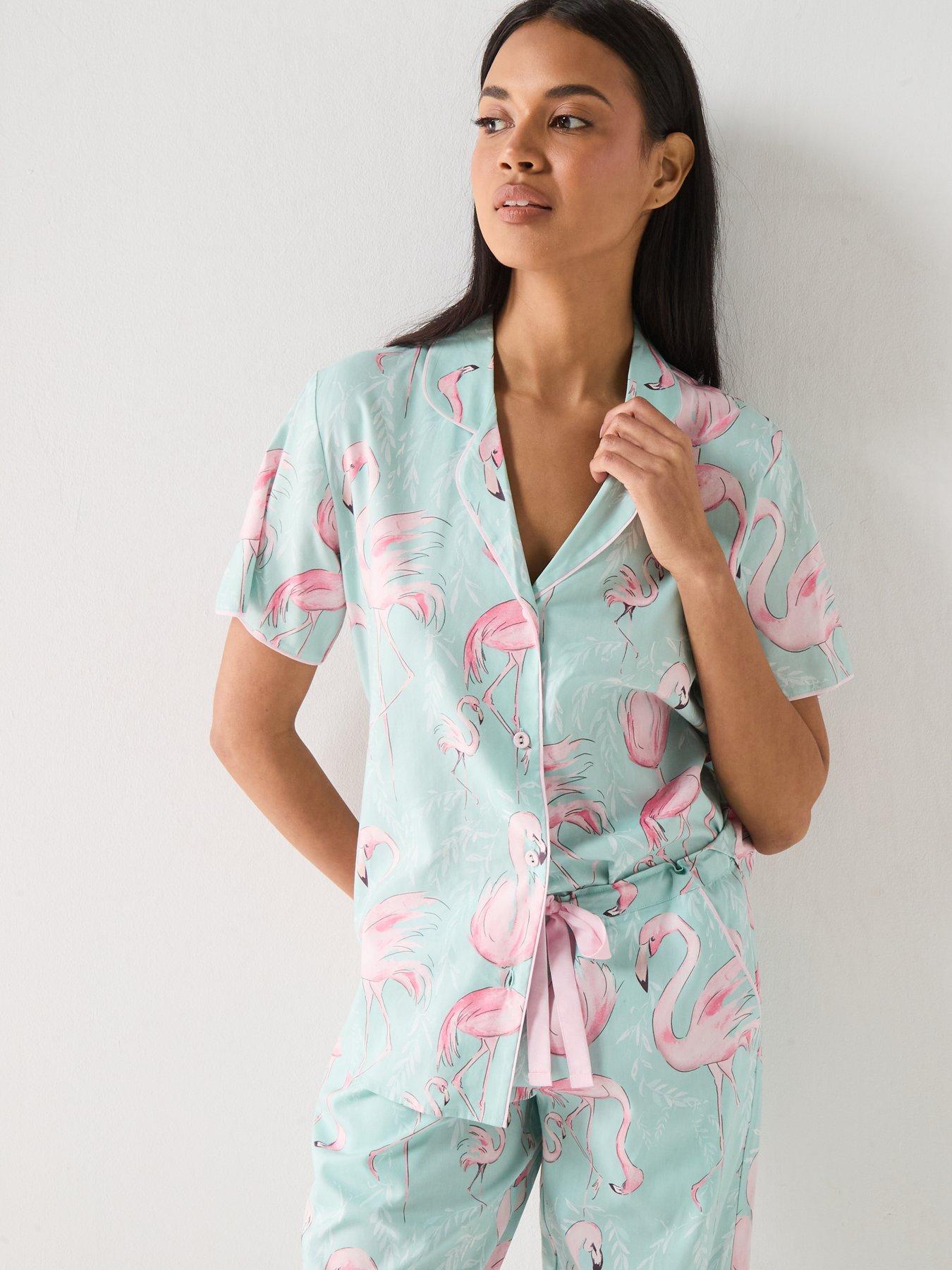 Image 6 of 6 of Cyberjammies Francesca Mint Flamingo Print Short Sleeve Top &amp; Cropped Pyjama Set - Mint