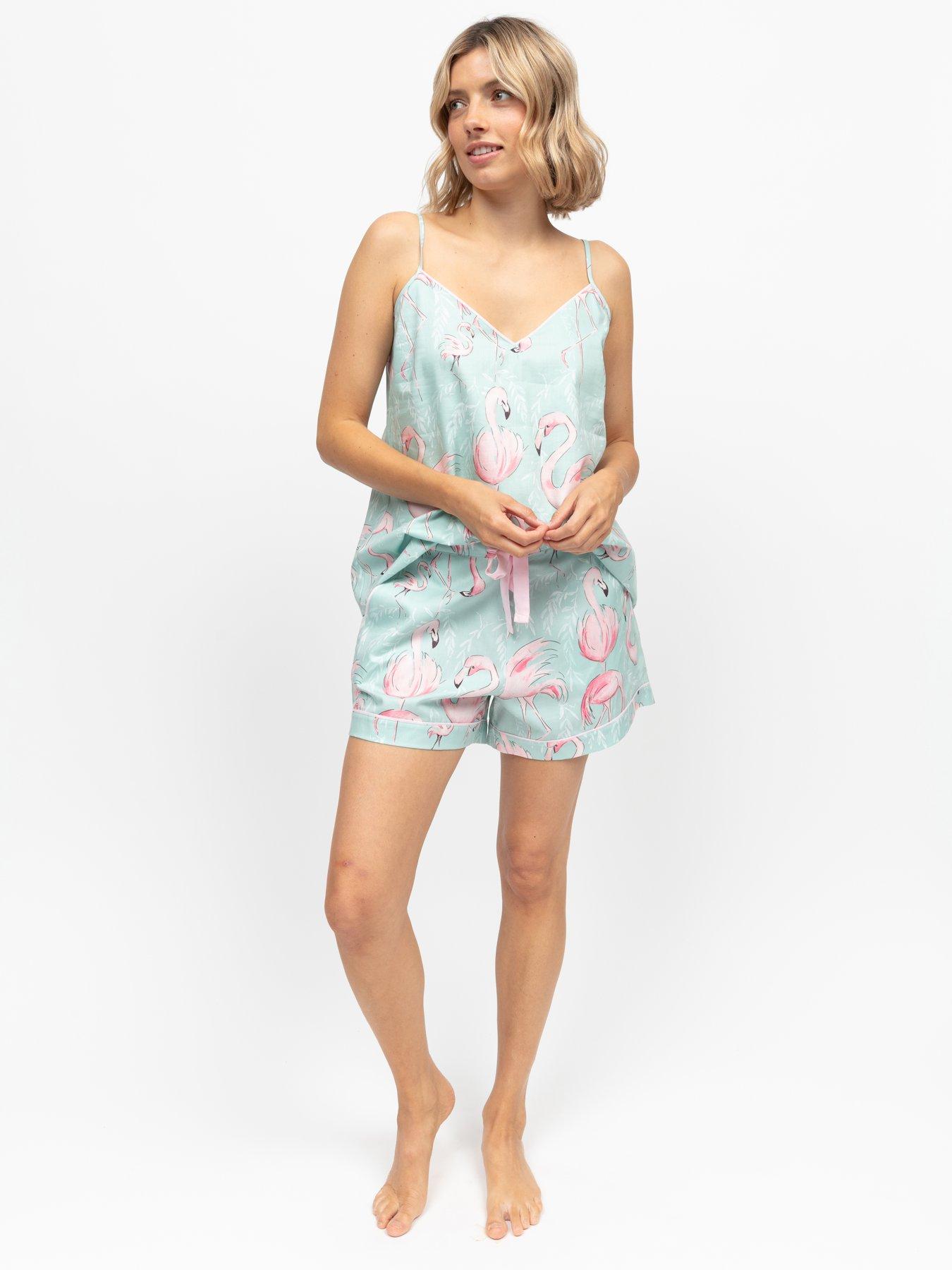 Cyberjammies Francesca Mint Flamingo Print Cami  &  Shorts Pyjama Set - Mint