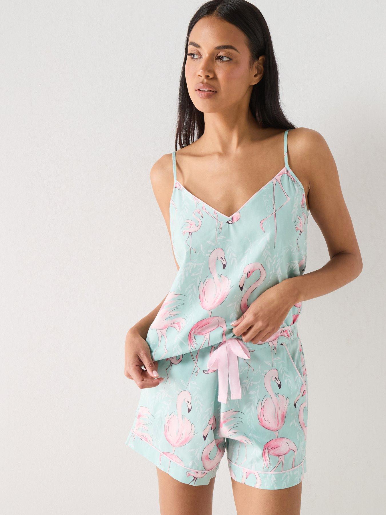 Image 1 of 4 of Cyberjammies Francesca Mint Flamingo Print Cami &amp; Shorts Pyjama Set - Mint
