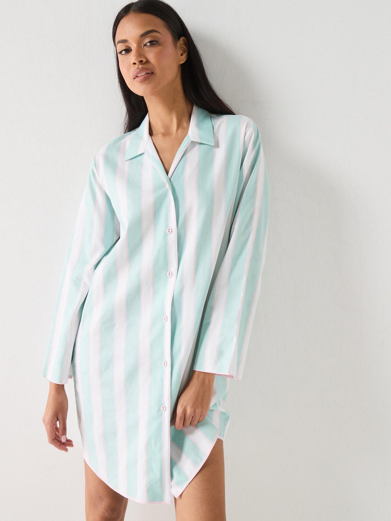 Cyberjammies Cyberjammies Francesca Mint Printed Stripe Long Sleev Nightshirt - Mint