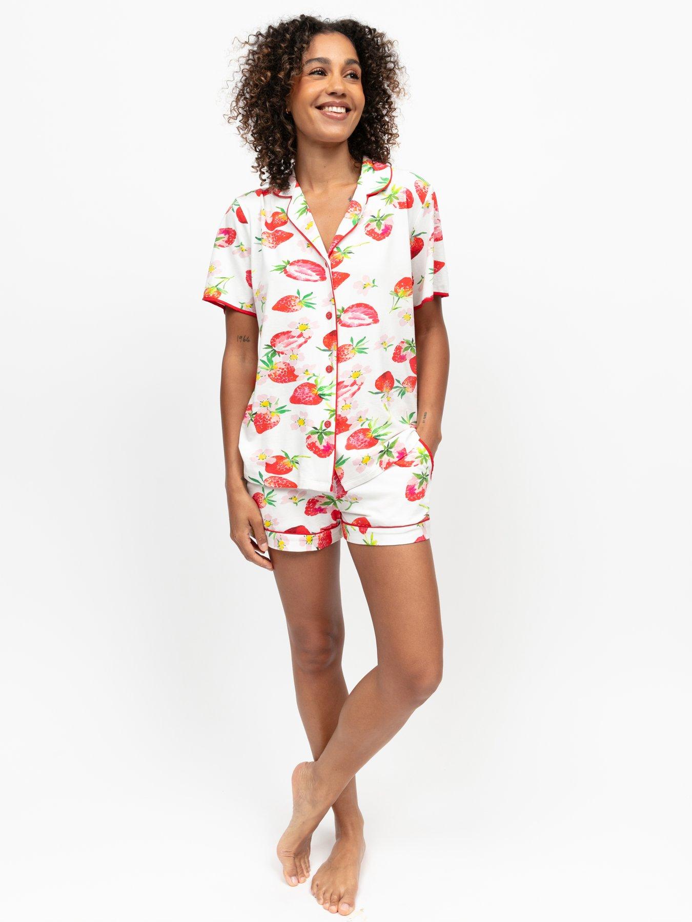 Cyberjammies Pippa Red Strawberry Printed Jersey Short Sleeve Short Pyjama Set - Red Multi