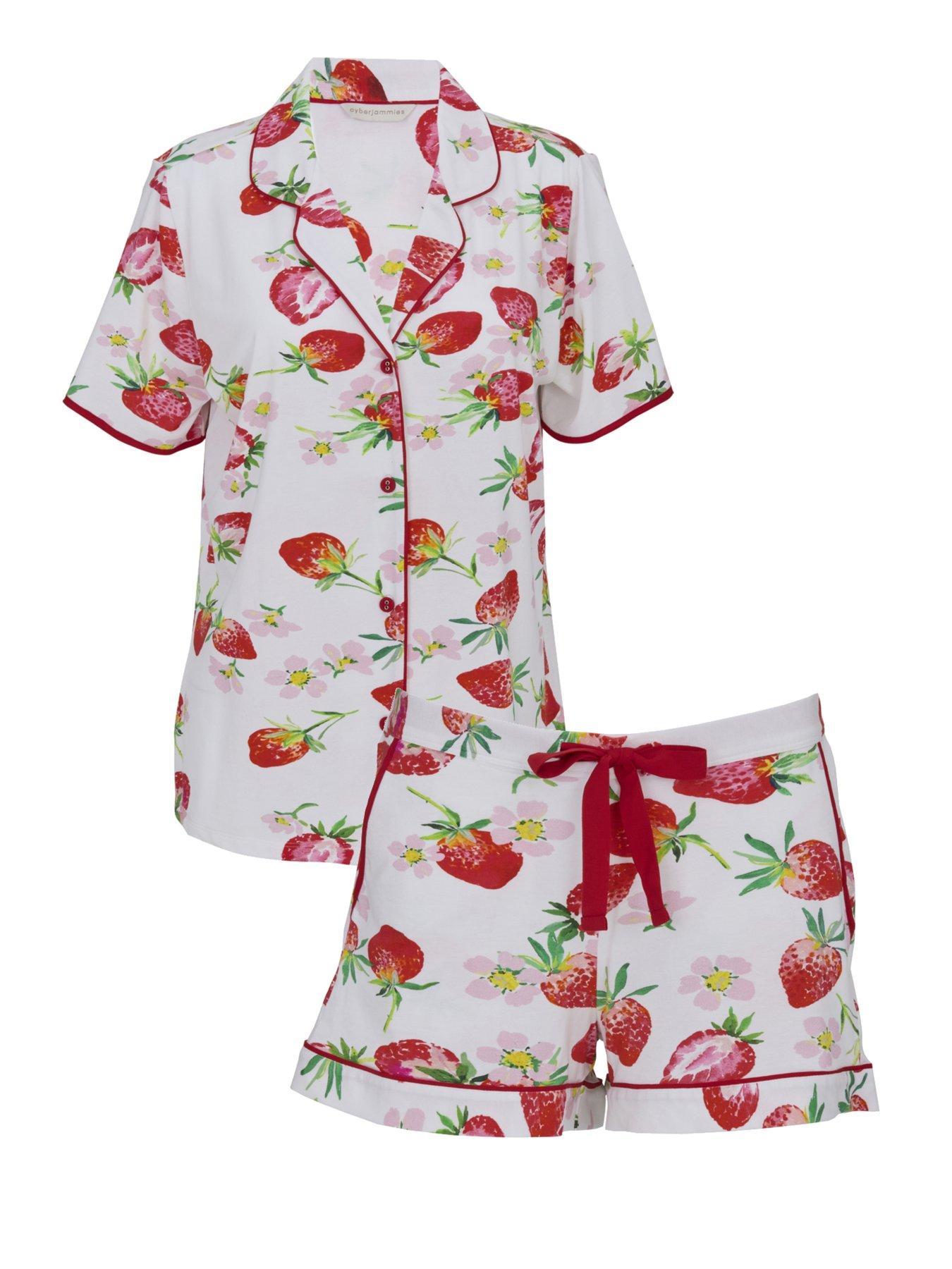 Cyberjammies Pippa Red Strawberry Printed Jersey Short Sleeve Short ...