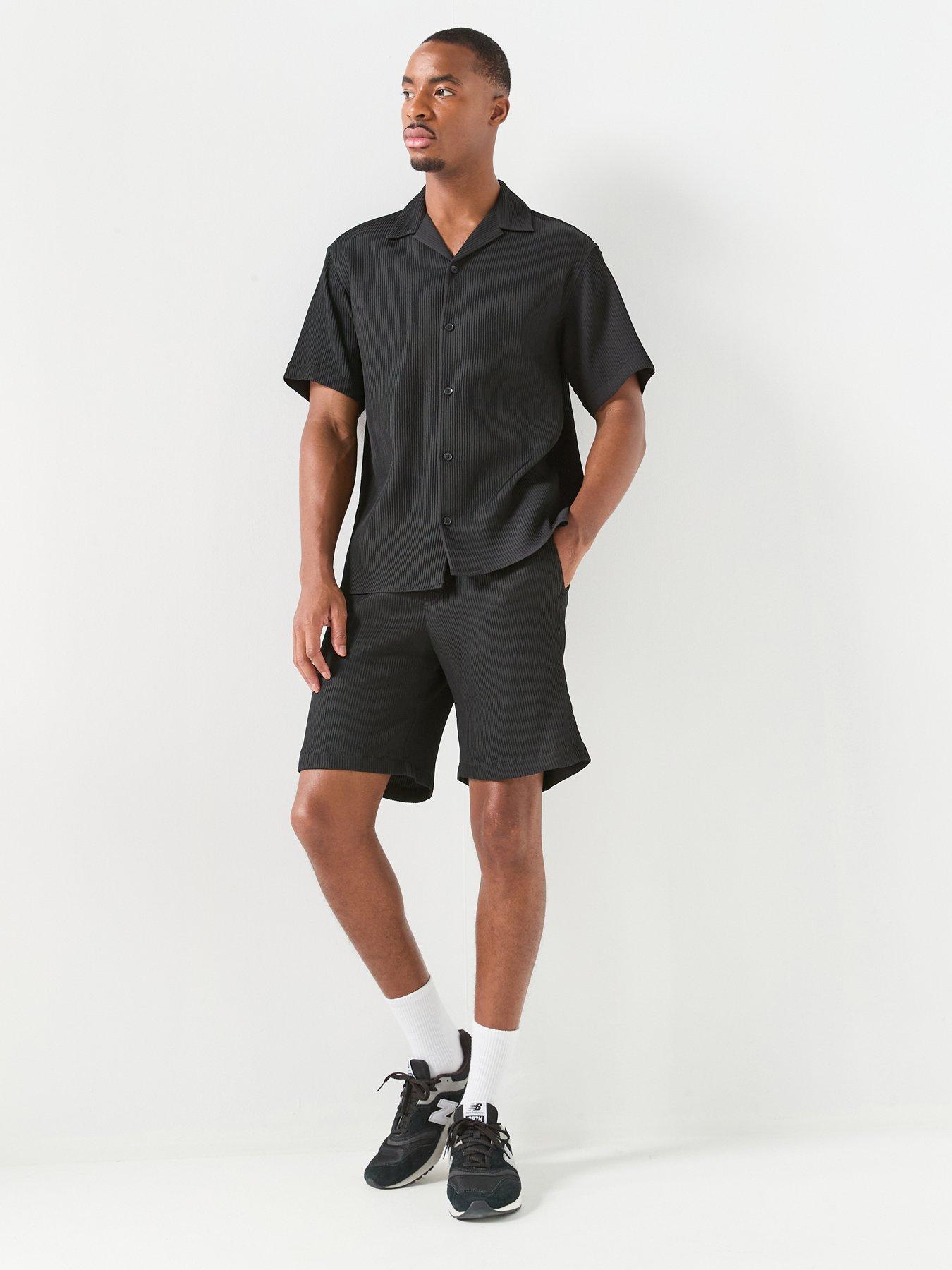 Image 1 of 5 of Jack & Jones Harrison Resort Short Sleeve Shirt And Shorts Set - Black