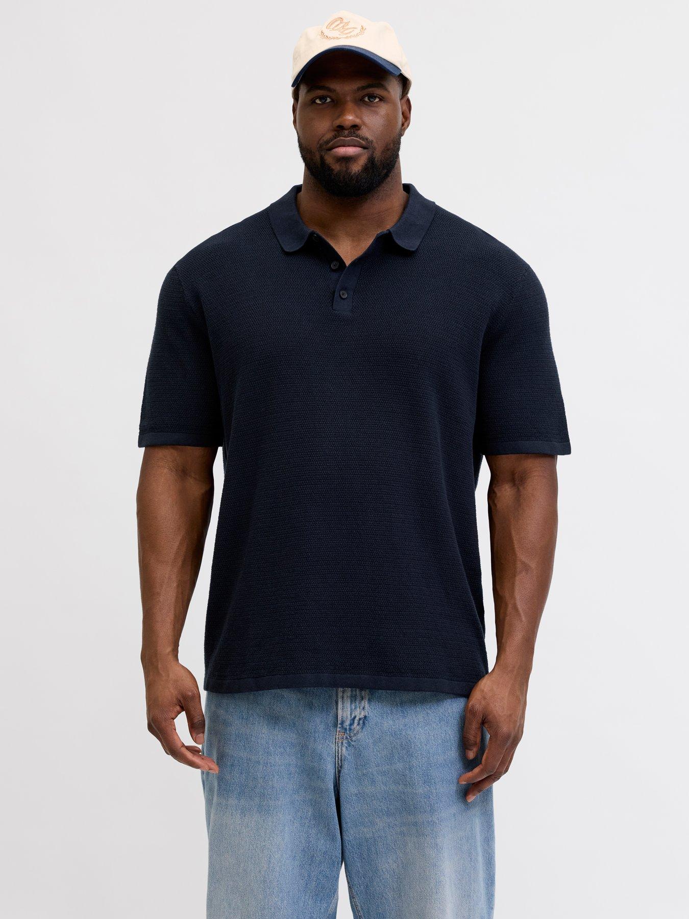 Jack & Jones Plus George Knitted Polo Shirt - Navy