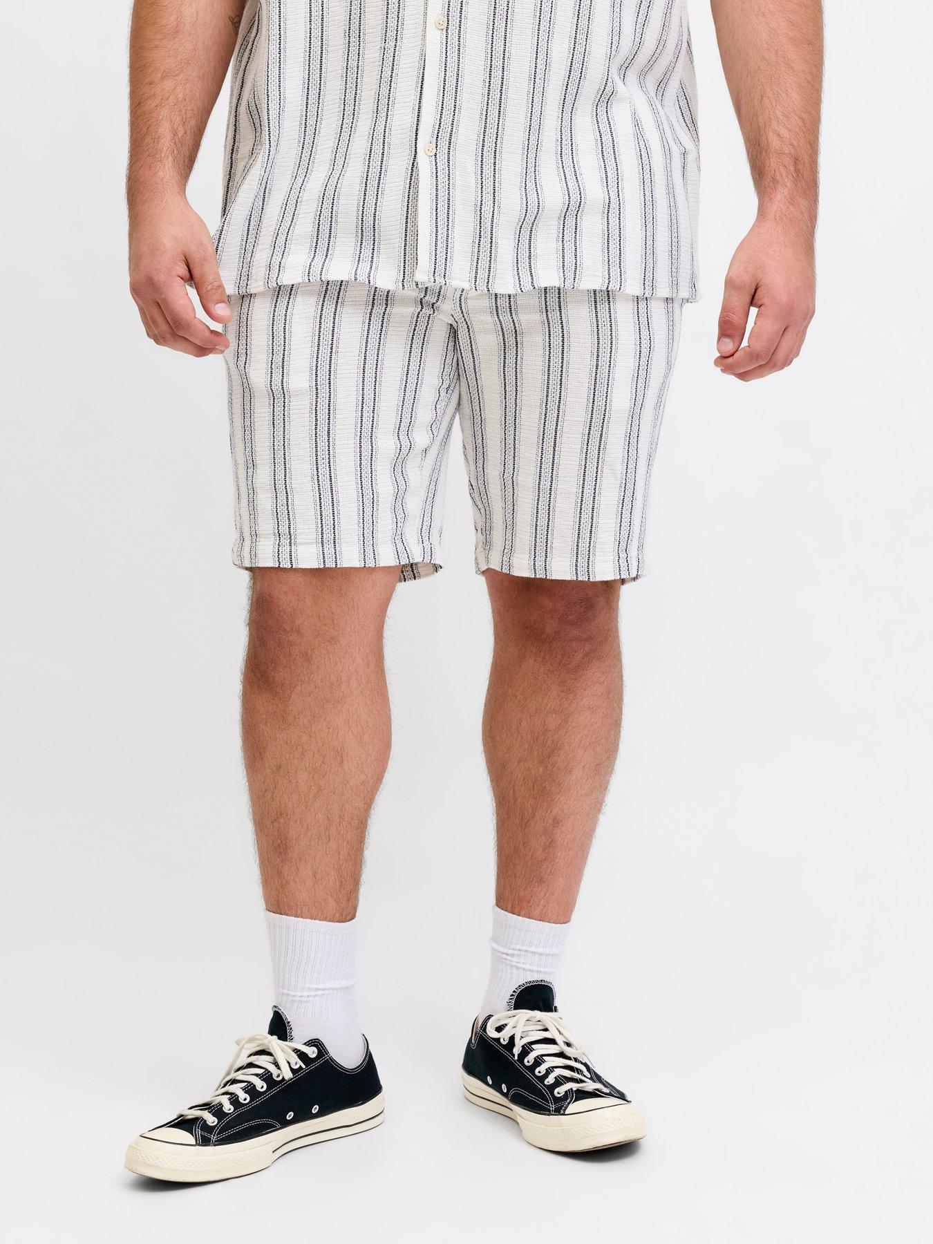 Jack & Jones Plus Jaiden Coba Stripe Shorts, Cloud Dancer, Size 40, Men
