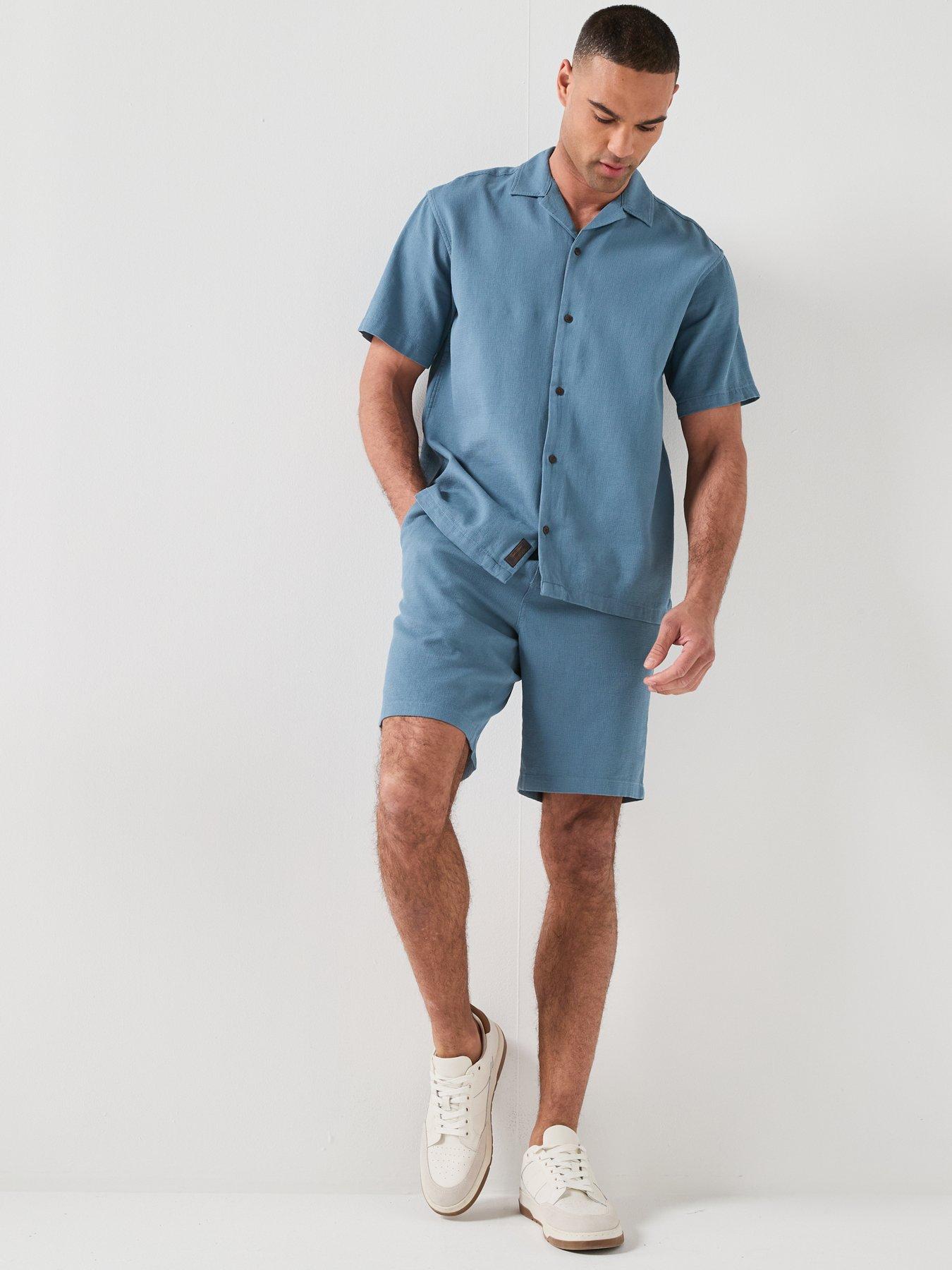 Jack & Jones Waffle Resort Short And Shirt Set - Blue