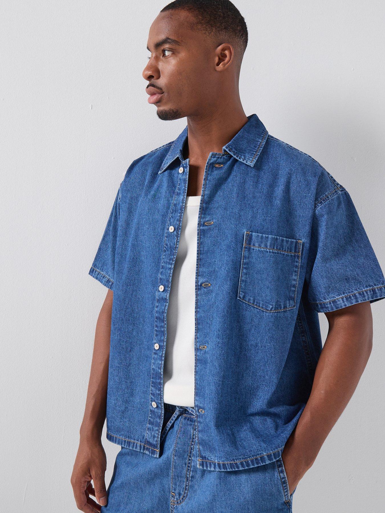 Jack & Jones Denim Short Sleeve Shirt, Blue Denim, Size Xl, Men