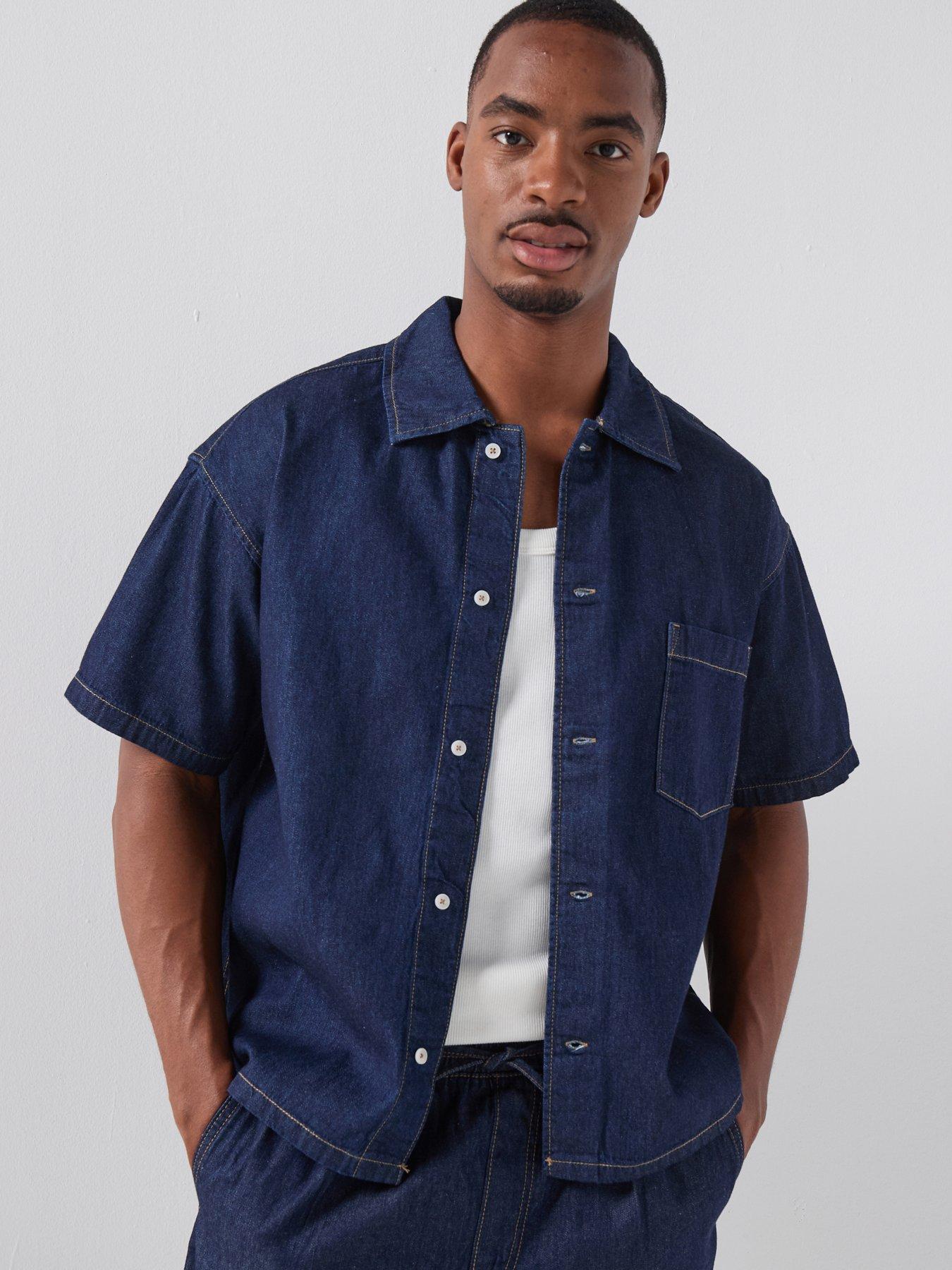 Jack & Jones Denim Short Sleeve Shirt, Blue Denim, Size Xl, Men