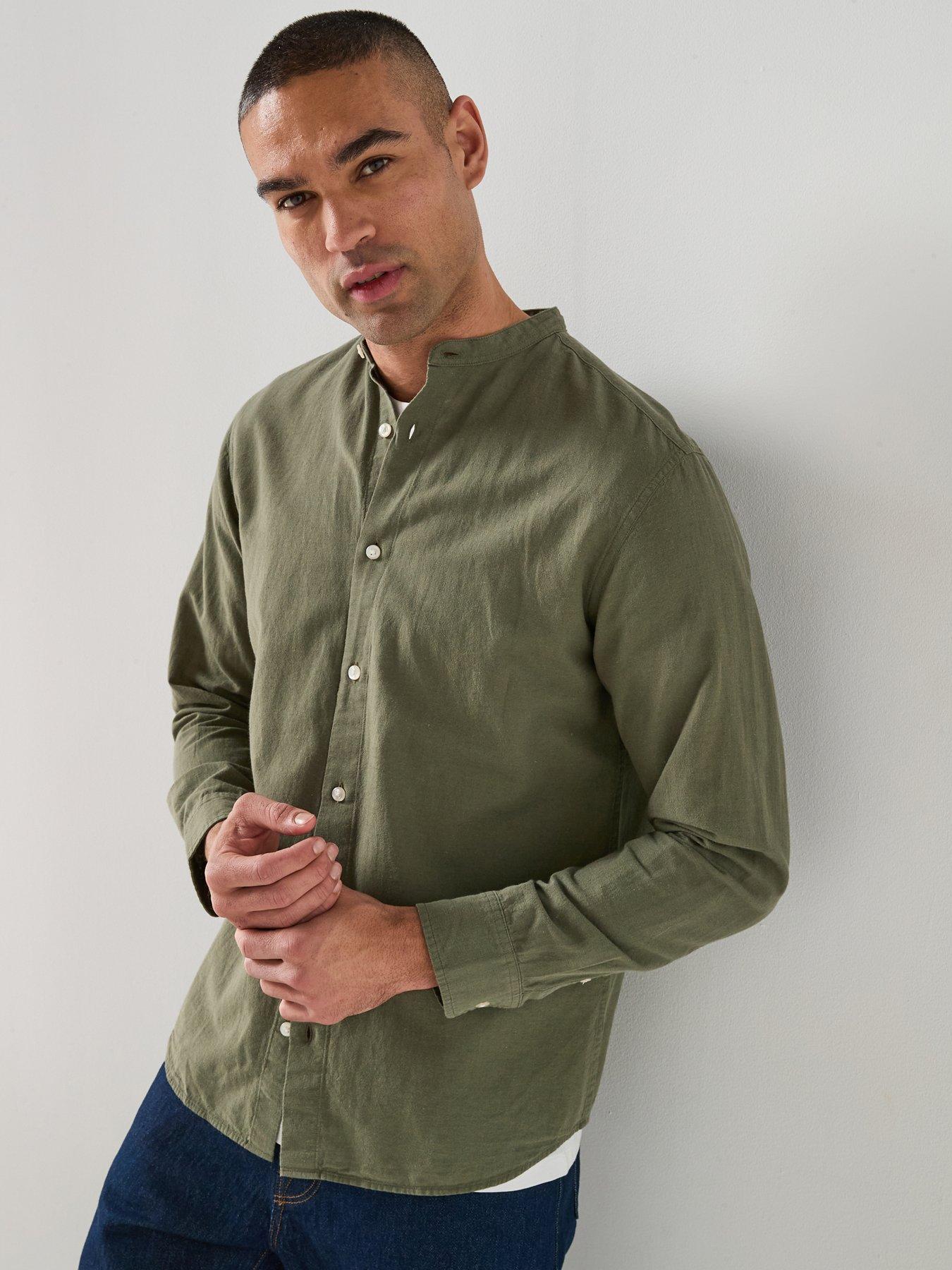 Jack & Jones Linen Blend Long Sleeve Shirt, Dusty Olive, Size Xl, Men