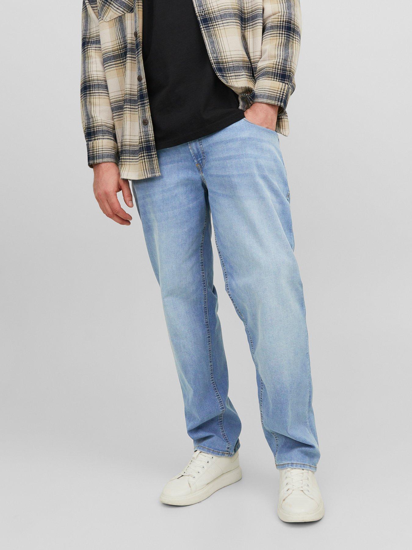 Jack & Jones Plus Mike Original Tapered Fit Jeans, Blue Denim, Size 42, Length 34, Men