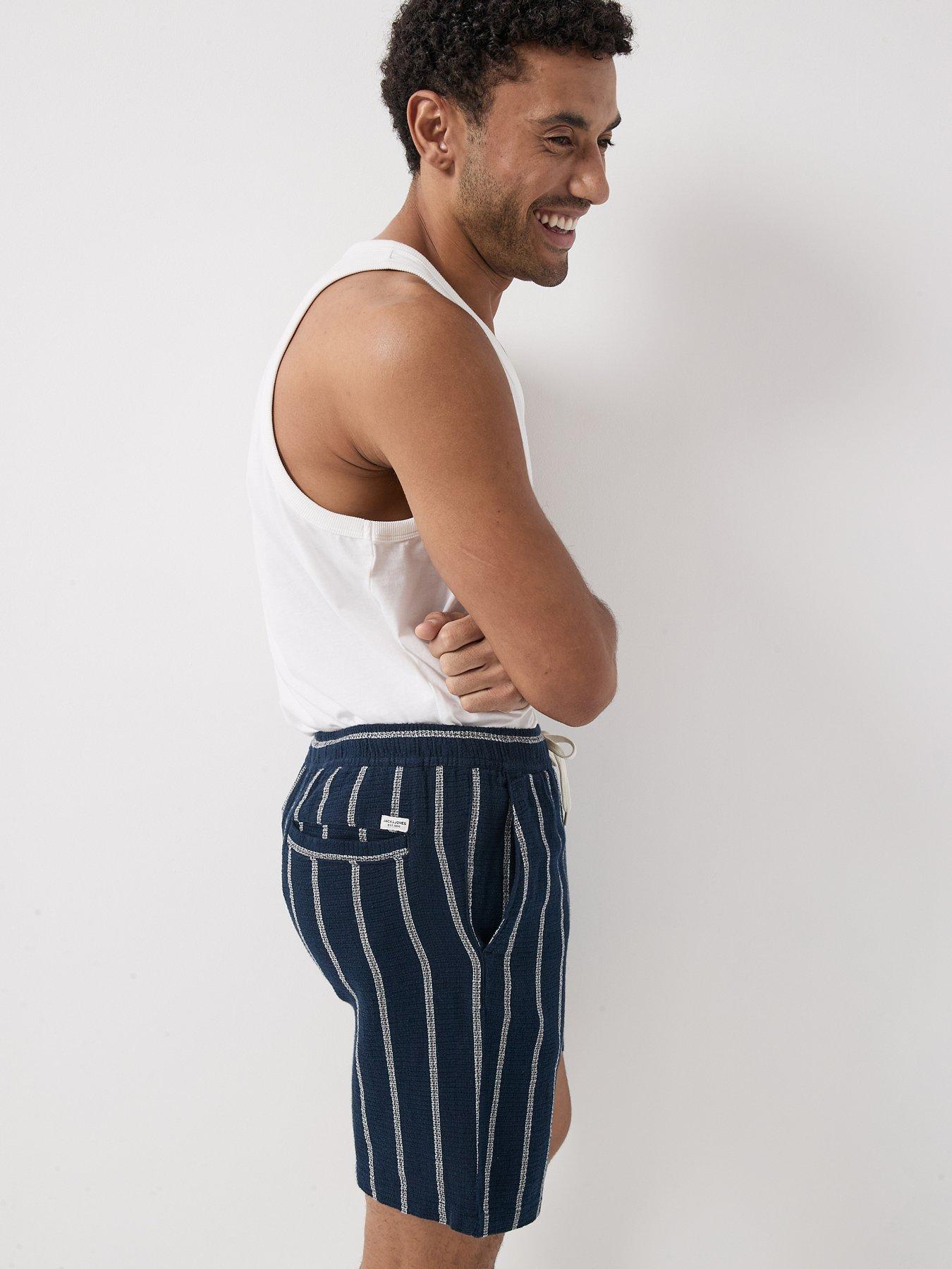Image 4 of 6 of Jack & Jones Jaiden Coba Stripe Jogger Shorts - Sky Captain