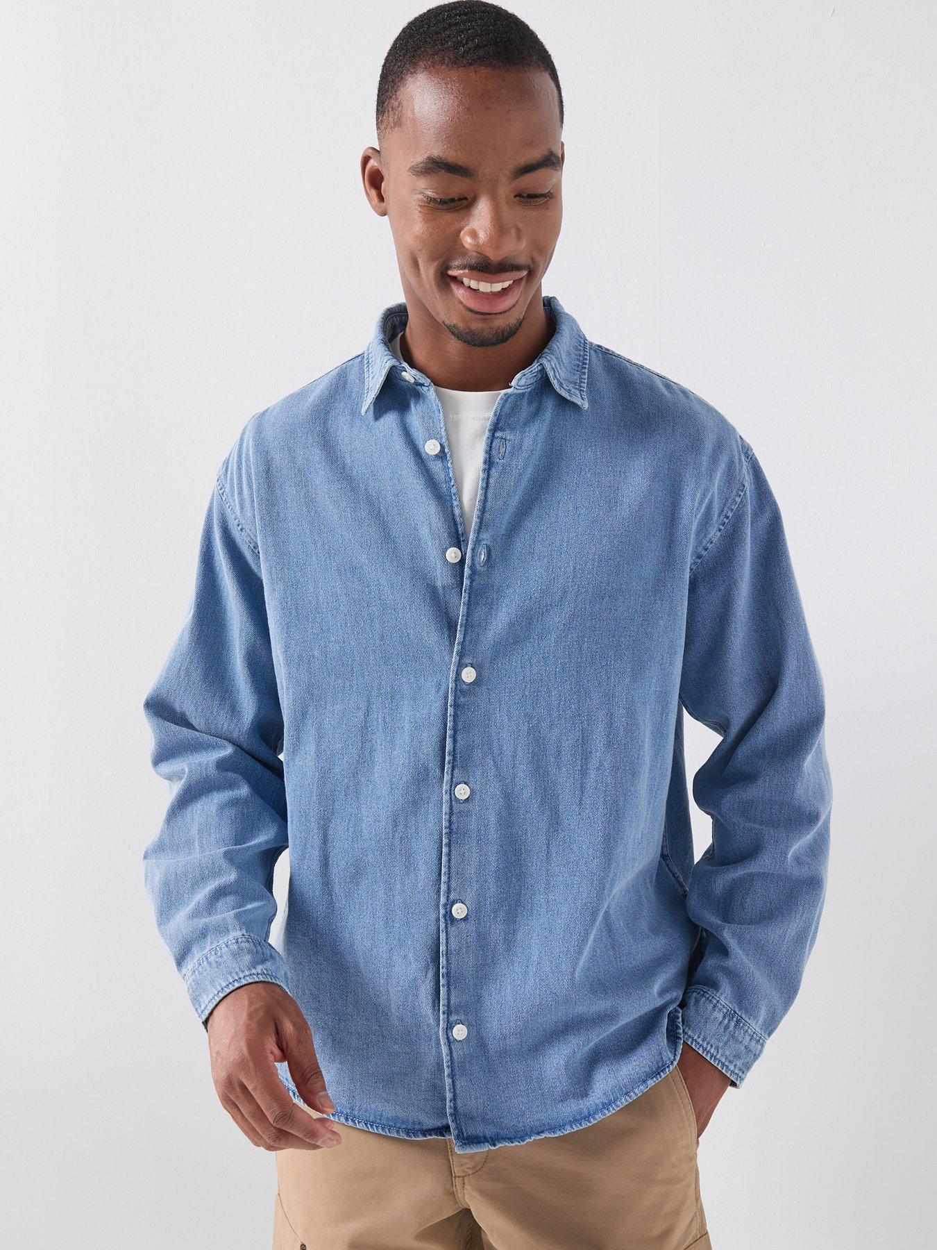 Jack & Jones Norrebro Long Sleeve Denim Shirt, Medium Blue Denim, Size L, Men