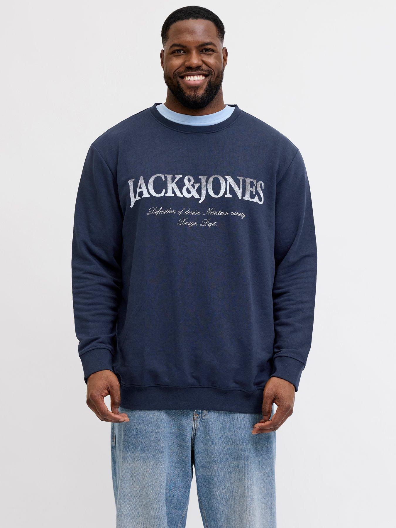 Jack & Jones Plus Devin Daytona Crew Sweat - Navy