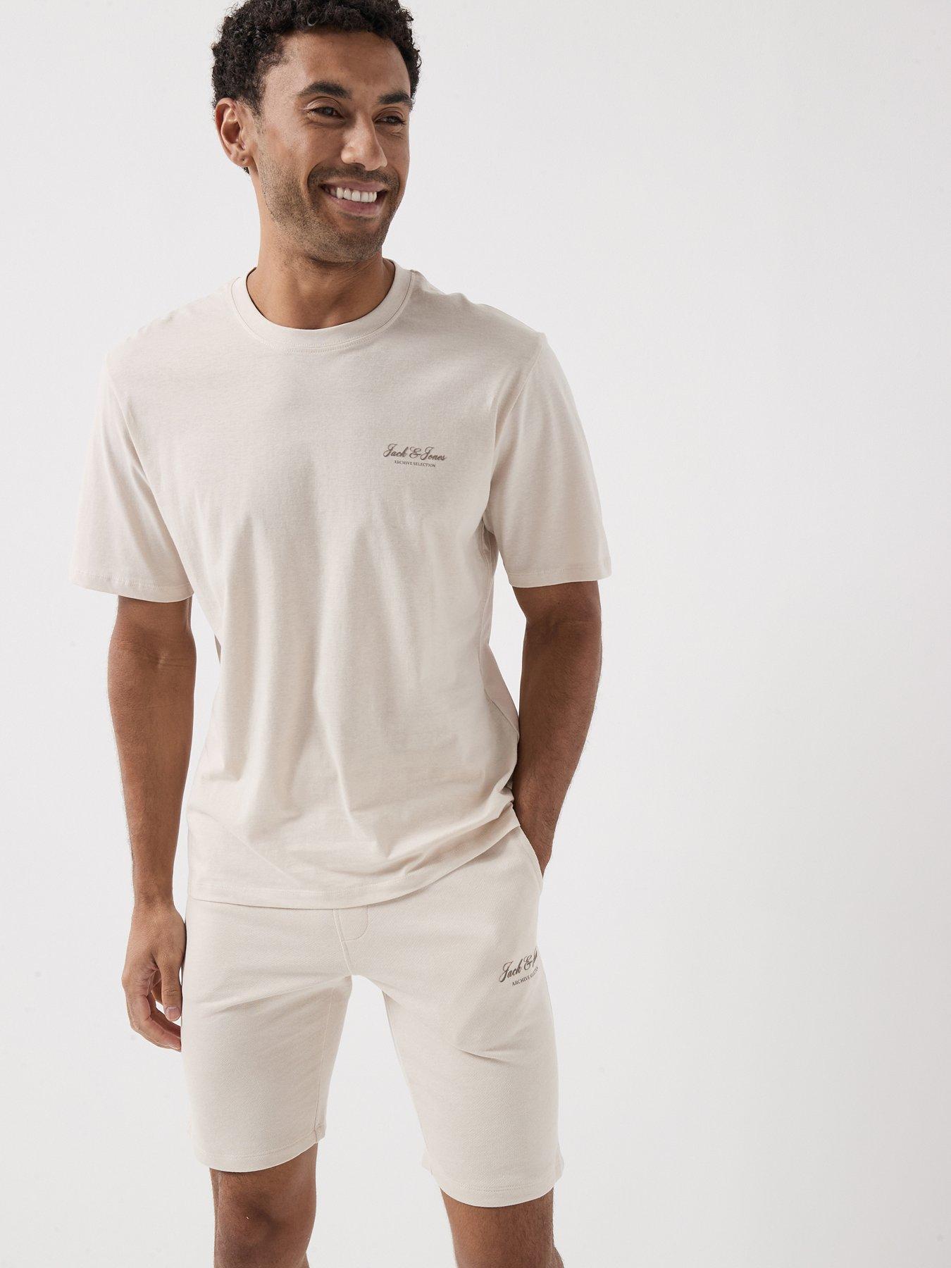 Jack & Jones Archive Graphic Short Sleeve T-Shirt And Shorts Set - Beige