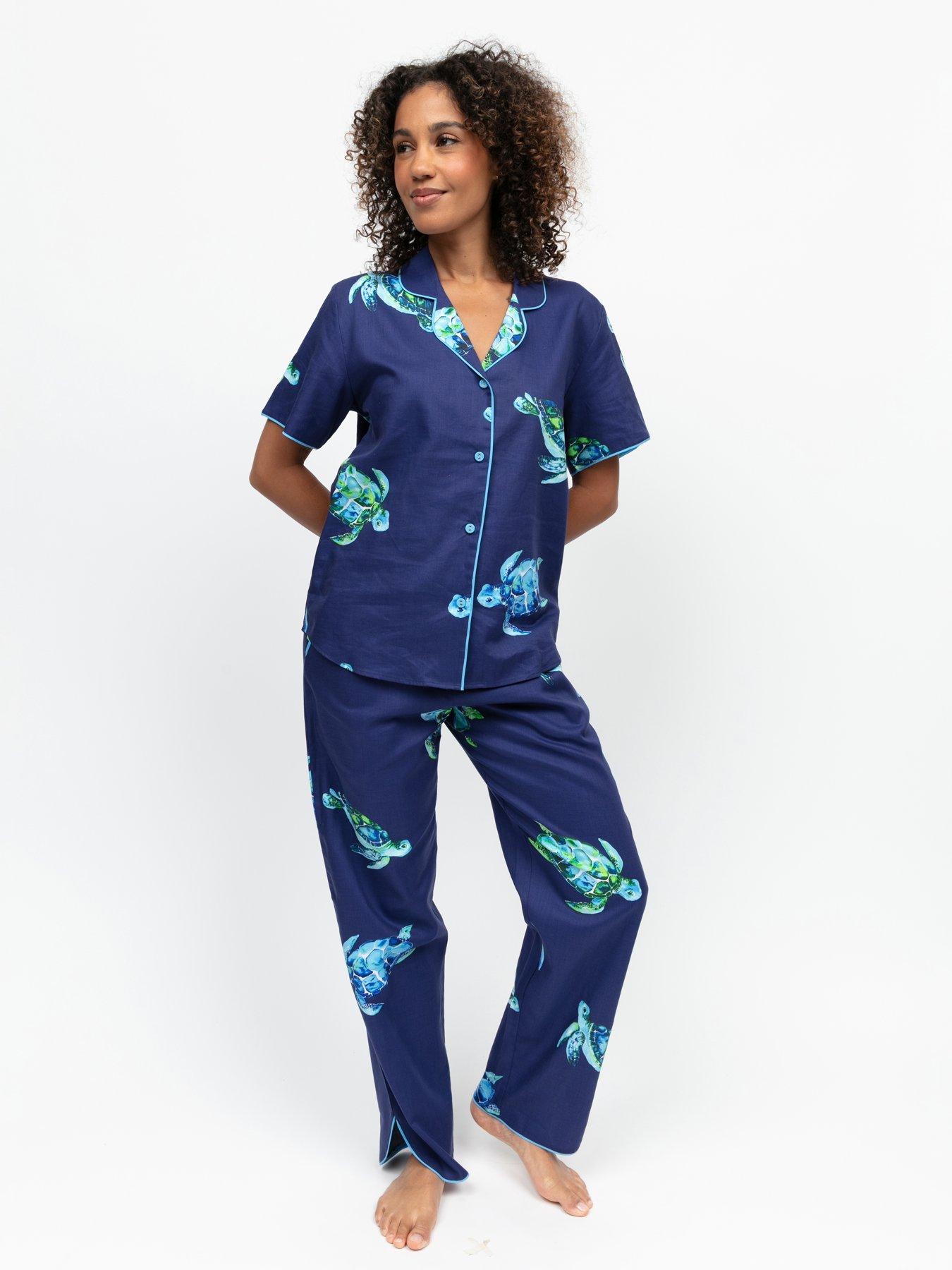 Cyberjammies Ashley Navy Big Turtle Print Short Sleeve Pyjama Set - Navy