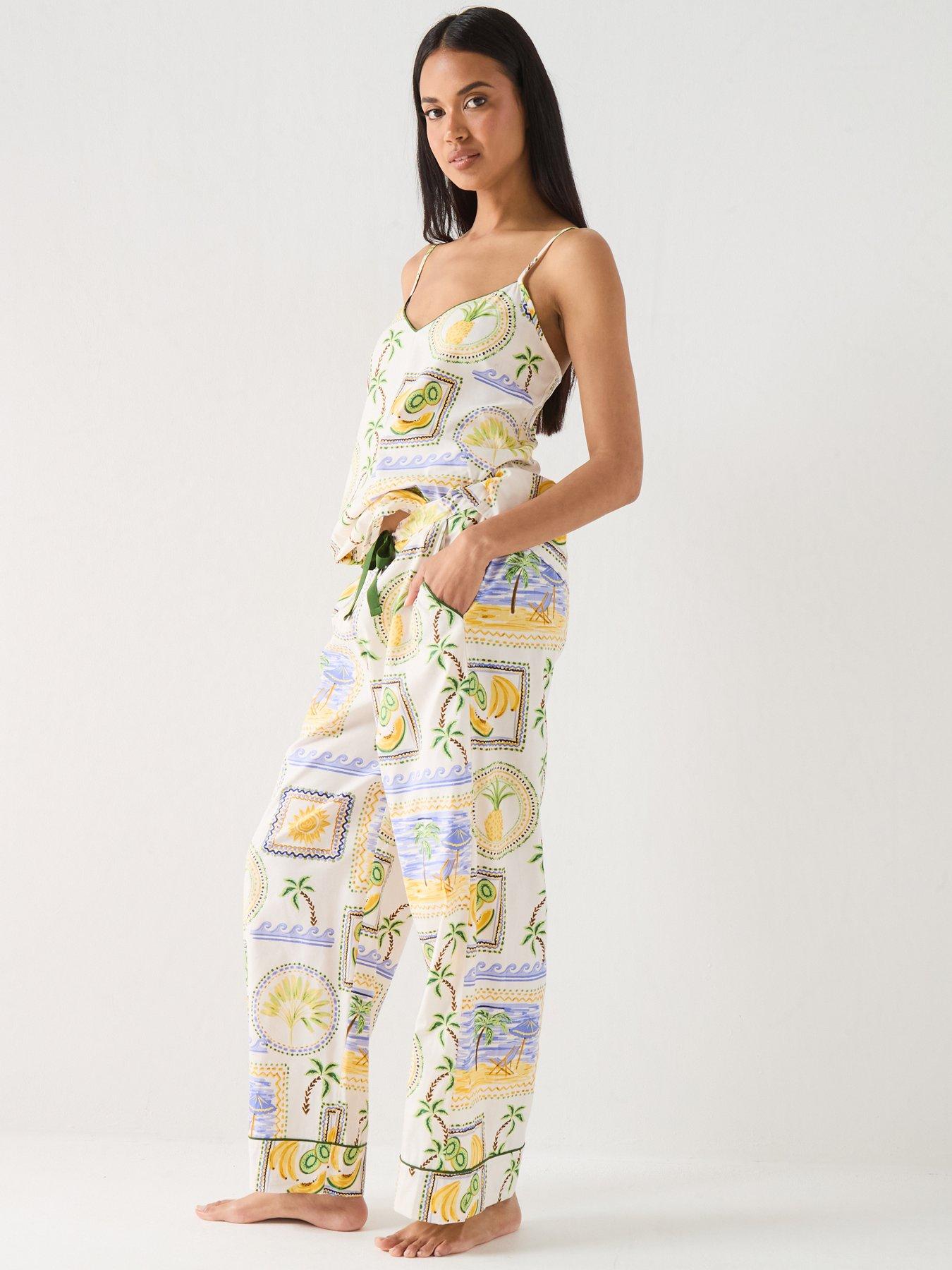 Cyberjammies Cora Postcard Print Cami & Wide Leg Pyjama Set - Green