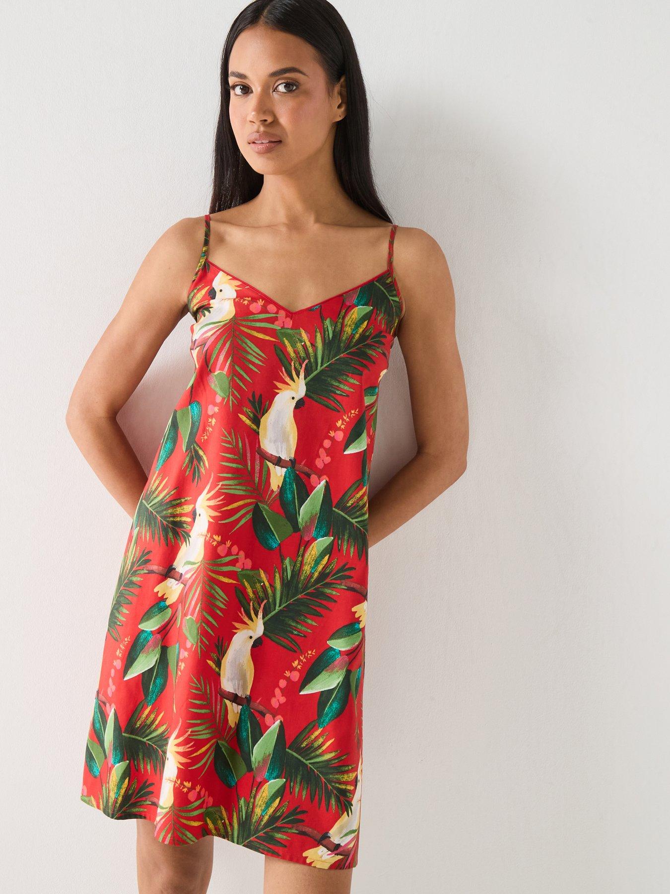 Cyberjammies Tara Red Bird Print Strappy Short Nightdress - Red