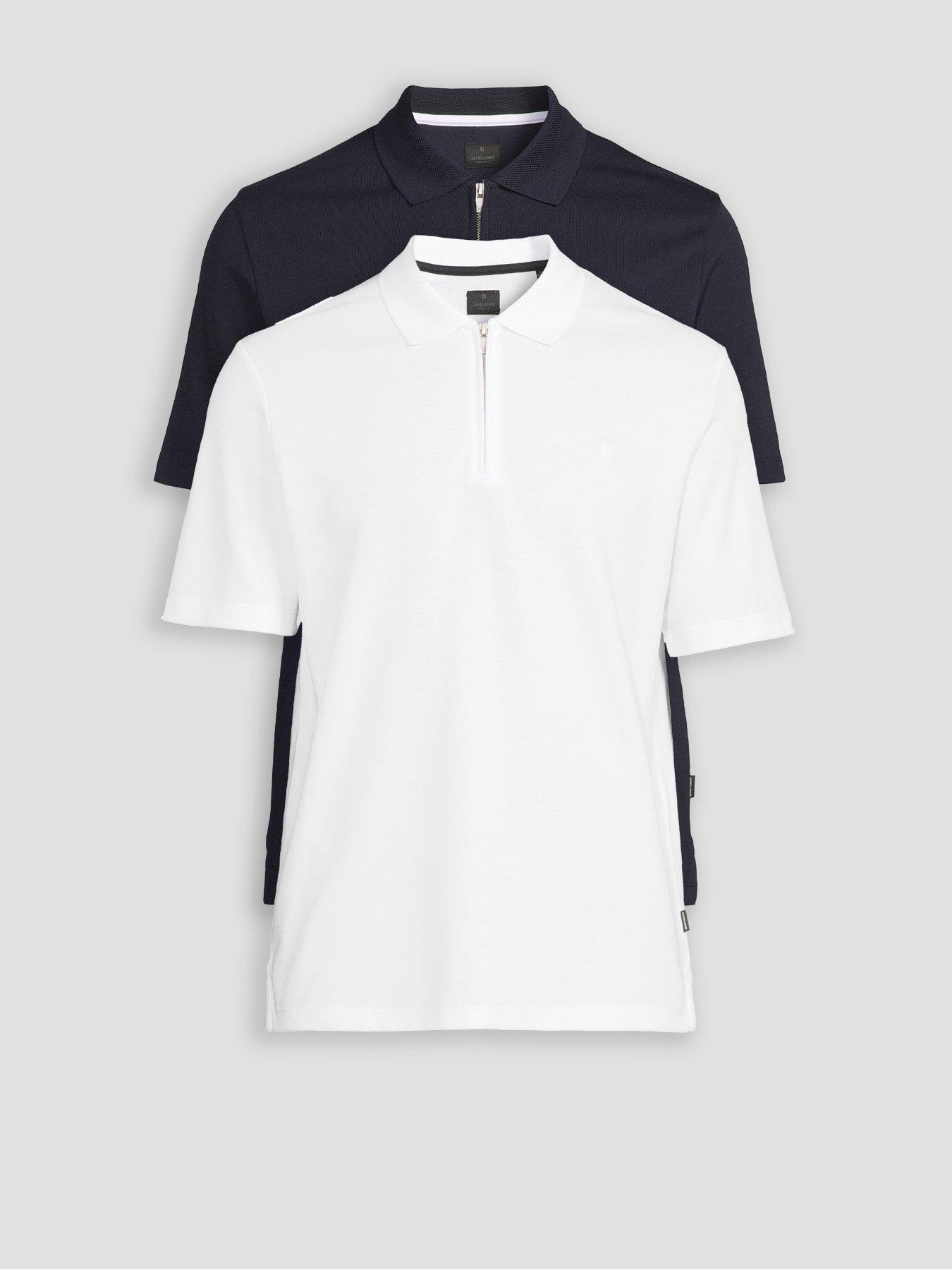 Jack & Jones Short Sleeve Zip Polo 2Pk - White