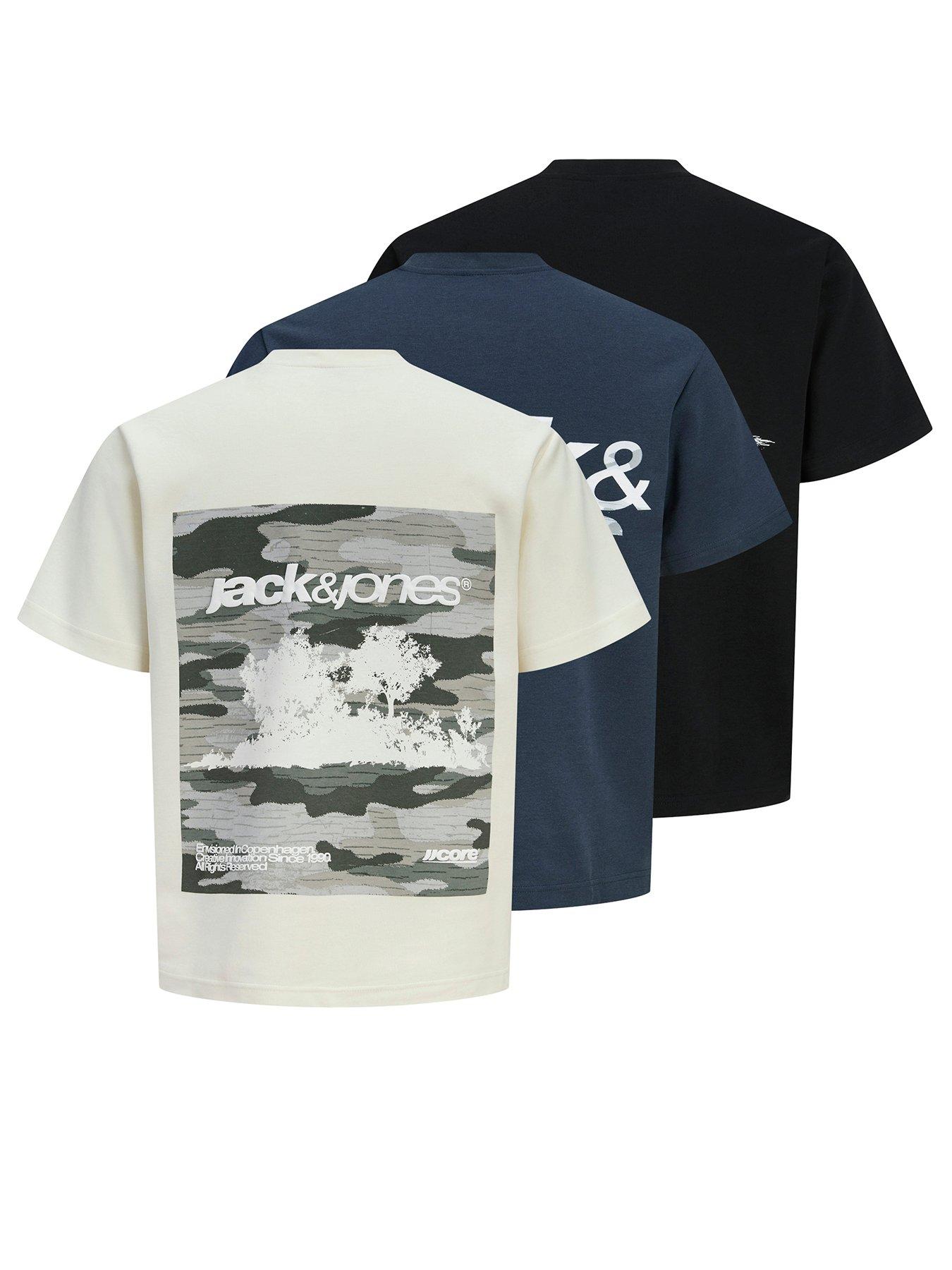 Jack & Jones Back Print Short Sleeve T-Shirt 3Pk - Multi