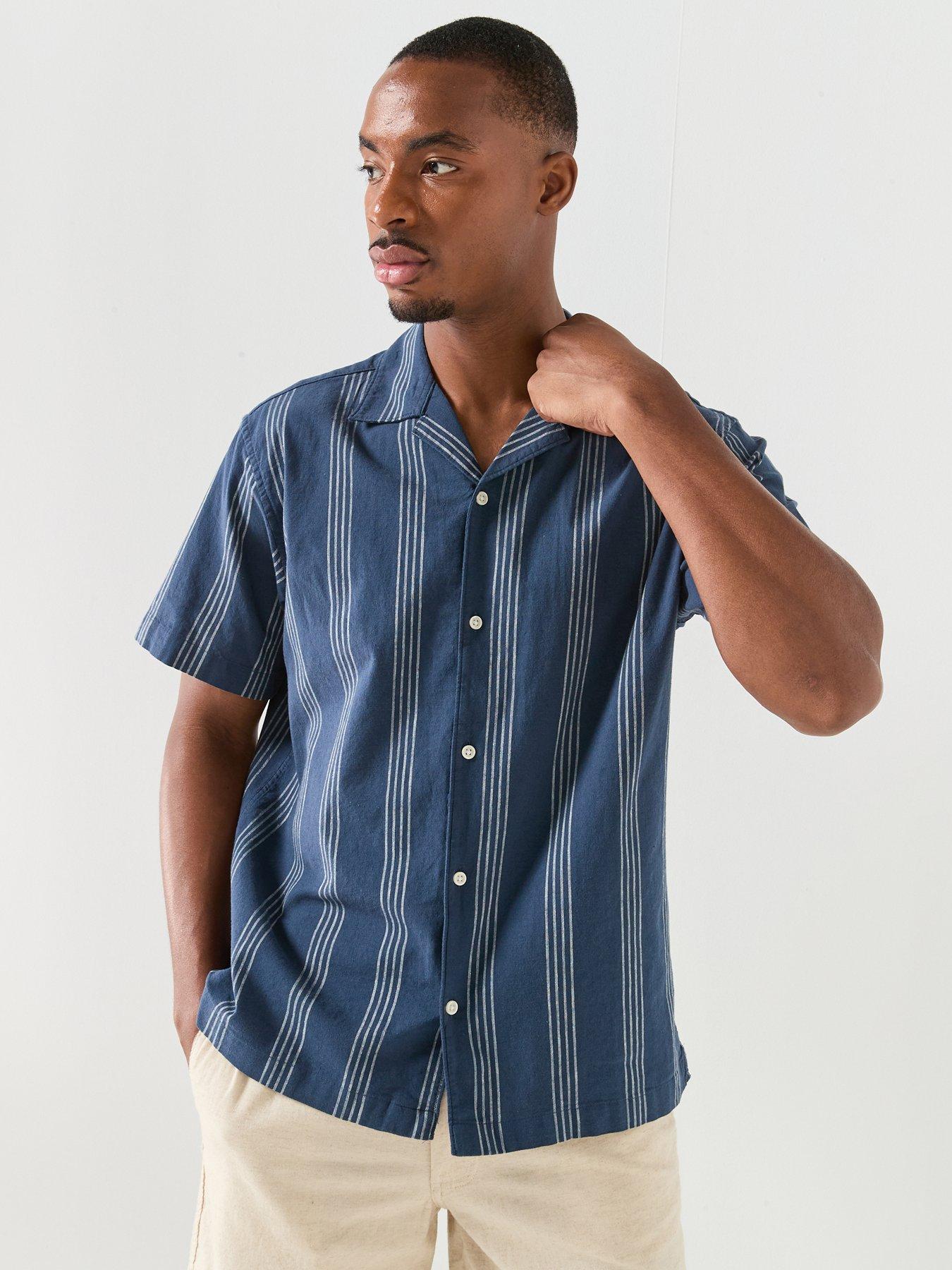 Jack & Jones Stripe Short Sleeve Resort Shirt - Navy