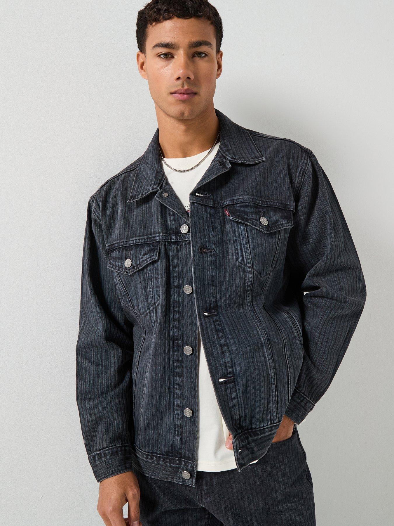 Image 1 of 6 of Levi's Relaxed Fit Stripe Denim Trucker Jacket - Black
